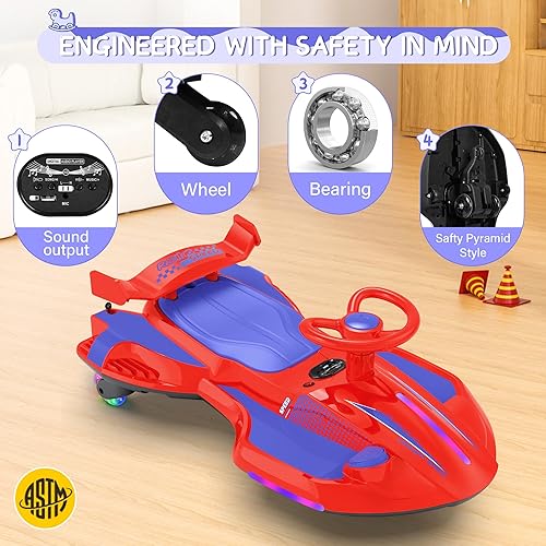 Miniatura 7 de Coche eléctrico de 12 V con pedal para niños, juguete recargable 2 en 1, auto oscilante con respaldos, antivuelco, aerosol, luz intermitente,