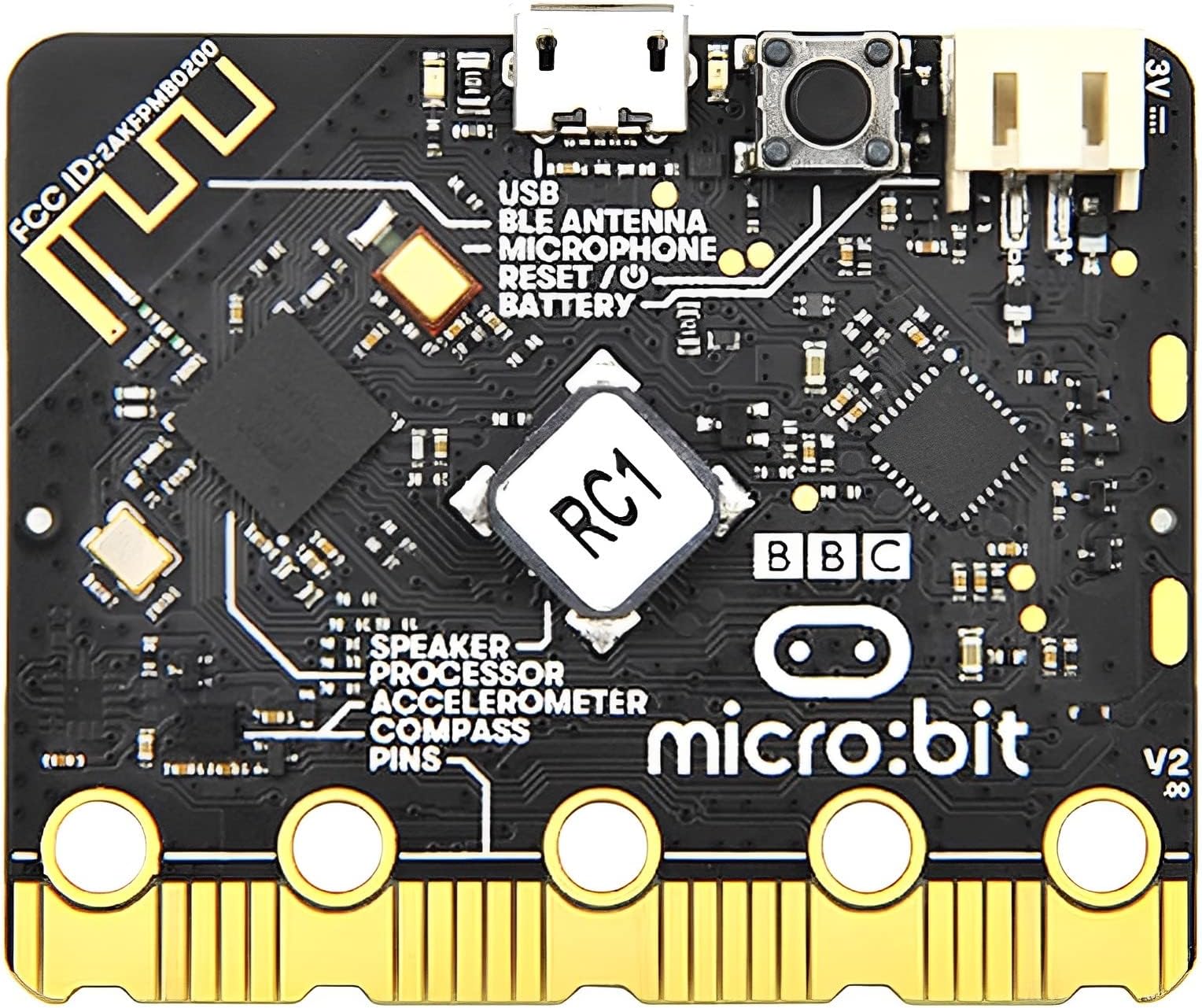 BBC Micro:bit V2 Board for Coding and Programming, Educational DIY Mini-Computer Programmable Processor Board Kit with Speaker, Microphone & Touch Sensor - Board Only
