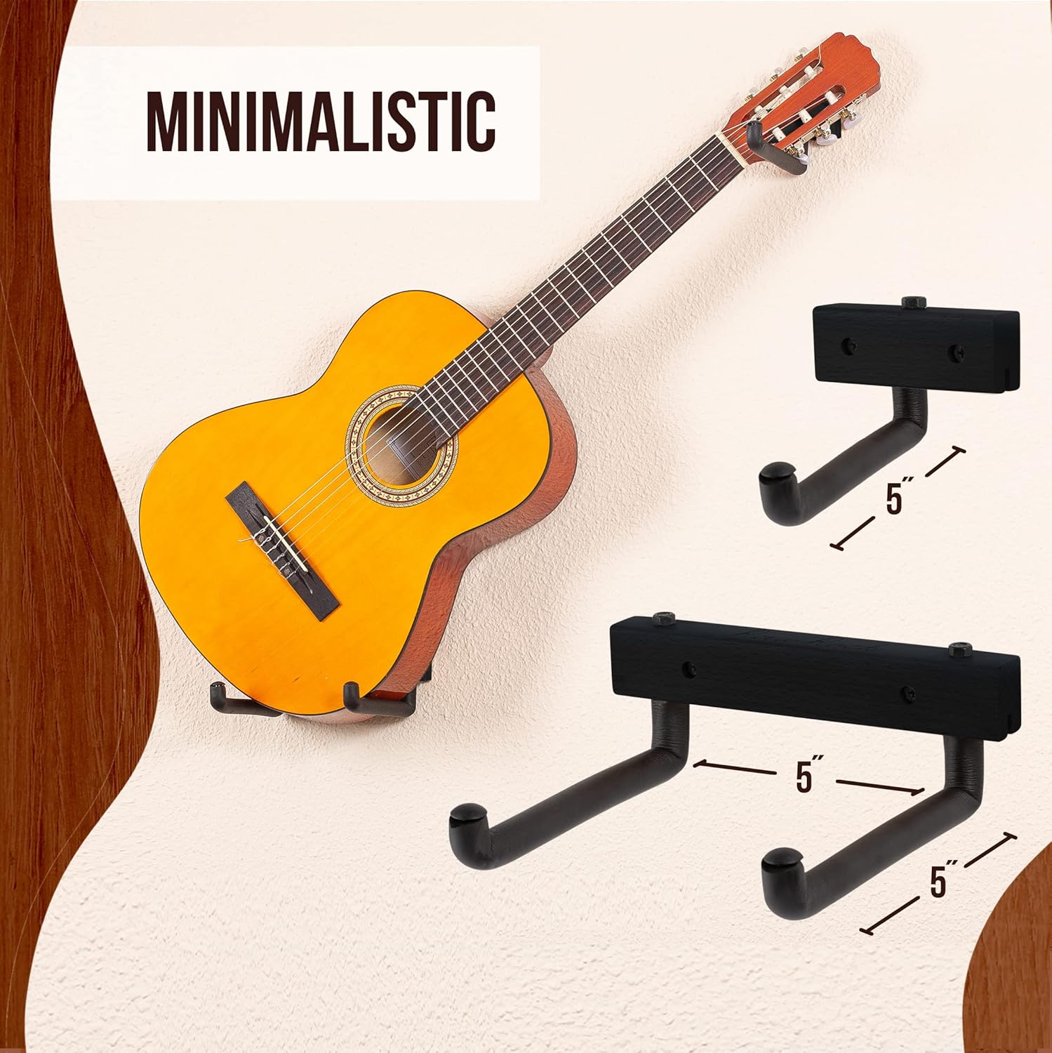 RawRock Guitar Hanger (2 Pack) Horizontal Tilt and Display Your Guitar, Ukulele, Bass, Electric Guitar, Banjo at a Slanted Angle Sideways - Hang for Easy Access (2 Pack Black)