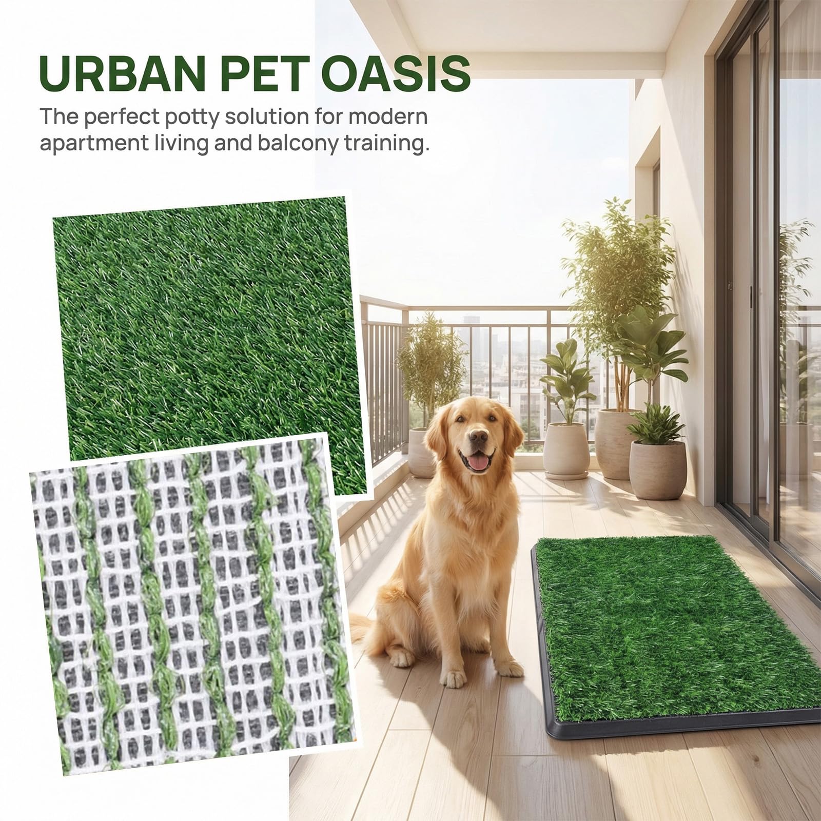 Bac à litière pour chien en gazon artificiel avec plateau - 51 x 41 cm - Réutilisable et lavable - Pour appartement, balcon, maison, intérieur