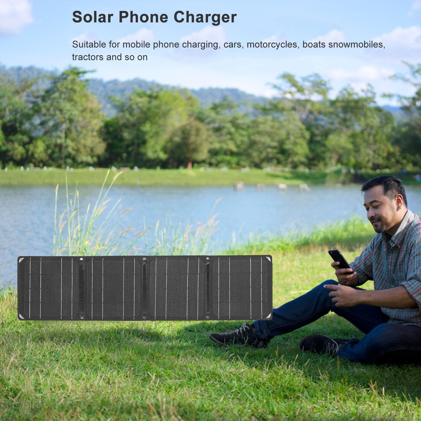 Panel Solar Plegable 2 USB 40W, Cargador de Panel Solar Portátil con Hebilla, para Acampar Senderismo Al Aire Libre para Carga de Múltiples Dispositivos