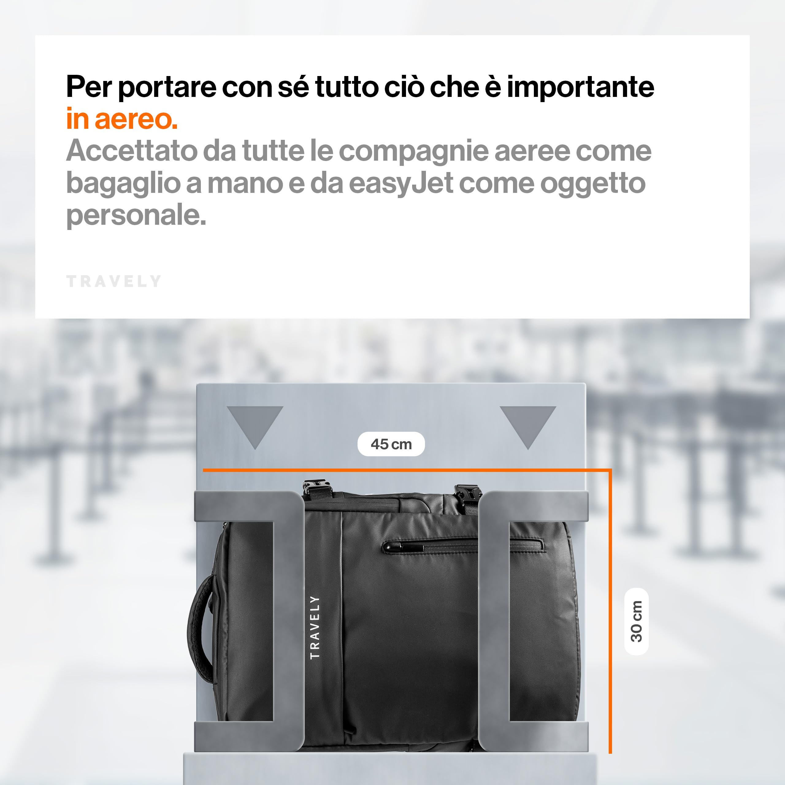 Travely Zaino Viaggio 20-40L Espandibile e Impermeabile 45x30x12-26cm - Valigia, Travel Backpack, Antifurto, Capiente, Grande, Nero