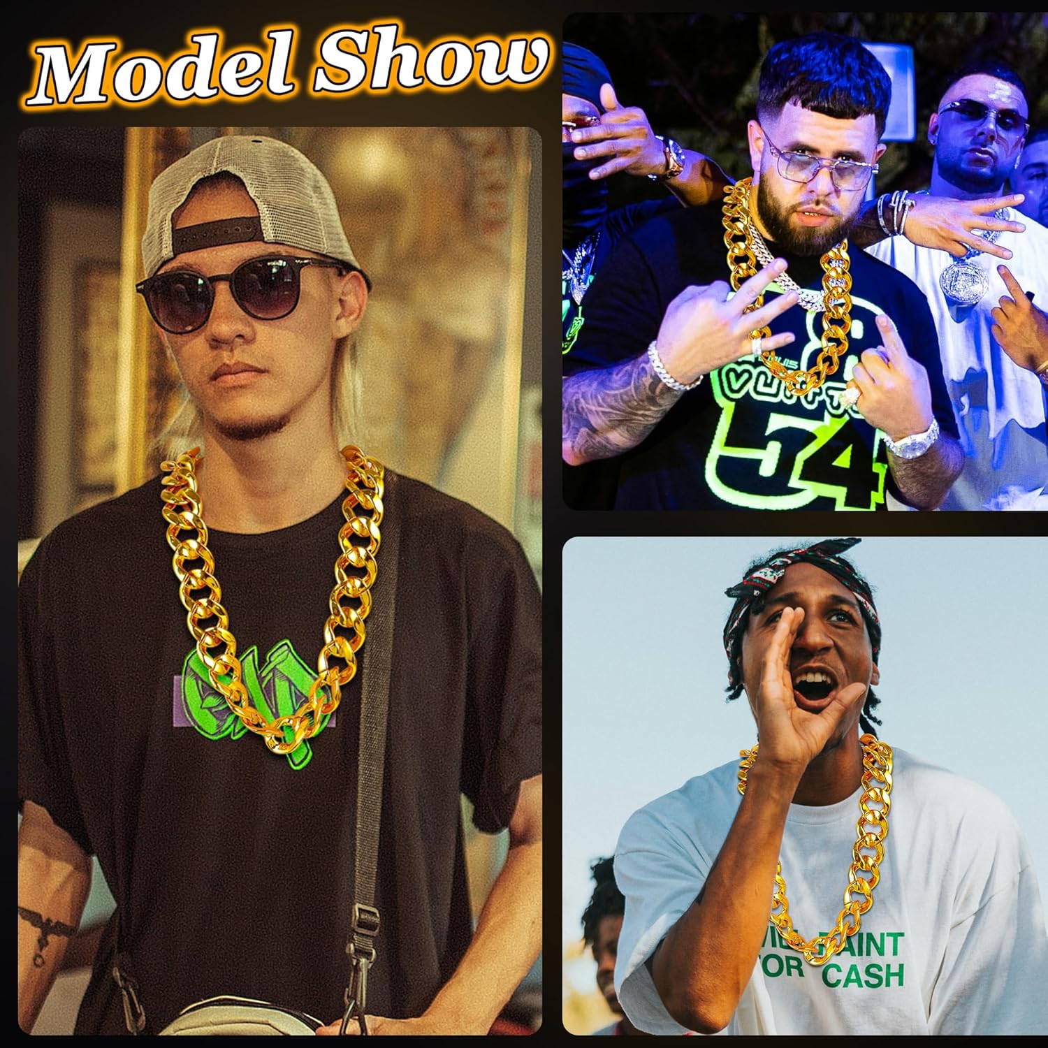Chunky Fake Gold Necklace for Men Women Plastic Gold Chain Necklace 80s 90s Hip Hop Rapper Costume Accessory 32 Inch - Image 6