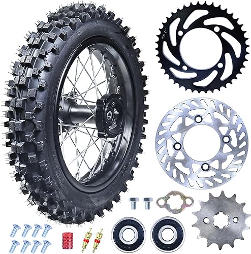 3.00-12 80100-12 Dirt Bike Rear Rim Wheel Tire With 12mm Bearing for 50cc 110cc 125cc SSR125 TTR90 TTR110 PW80 CRF70 XR70 KX65 KLX110 RM65 Apollo