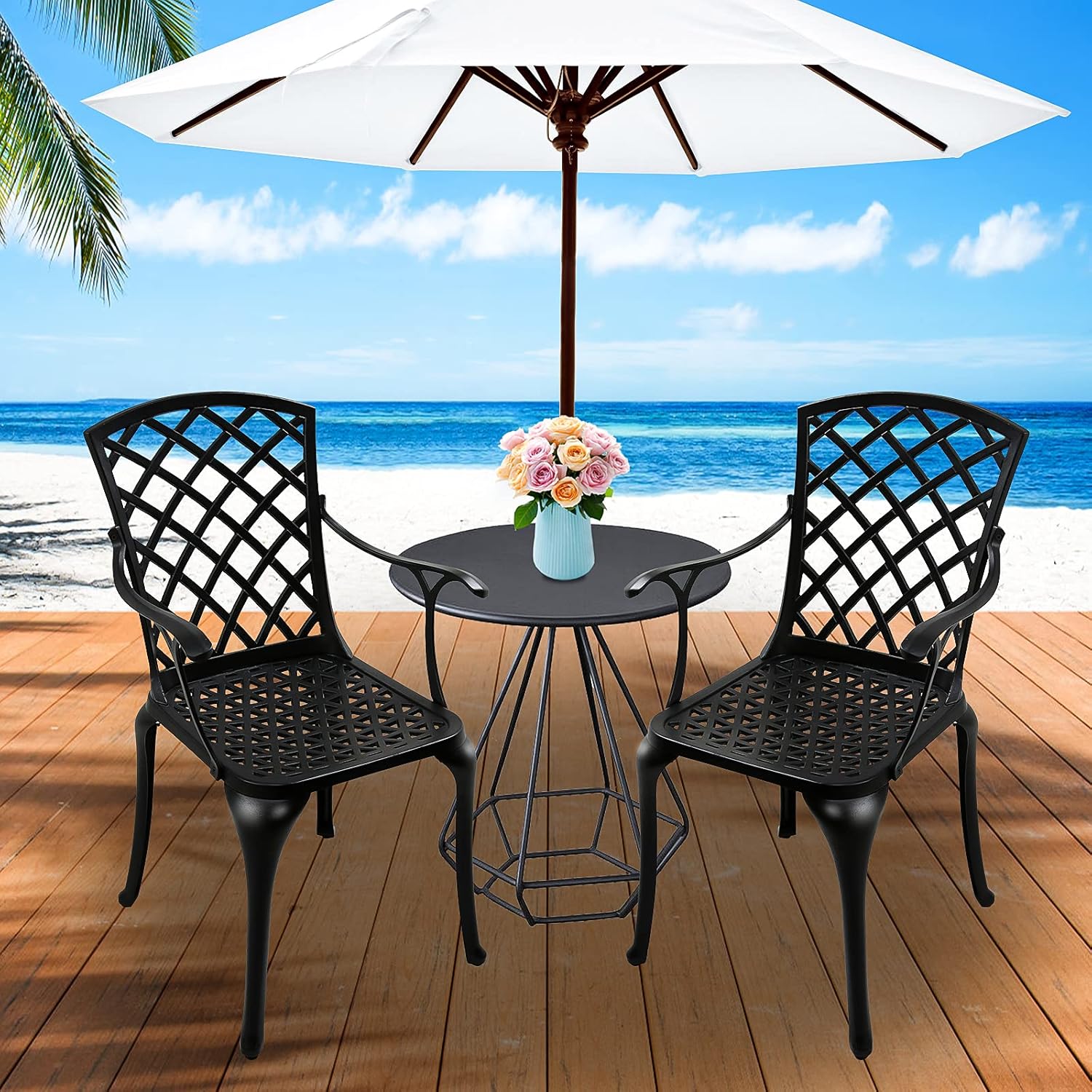 SURFLINE Outdoor Dining Chairs, Outdoor Patio Dining Chairs, Cast Aluminum Chair Front Porch Furniture, Set of 2 Arm Chairs Bistro for Garden Restaurant Swimming Pool Seaside, Black : Patio, Lawn & Garden