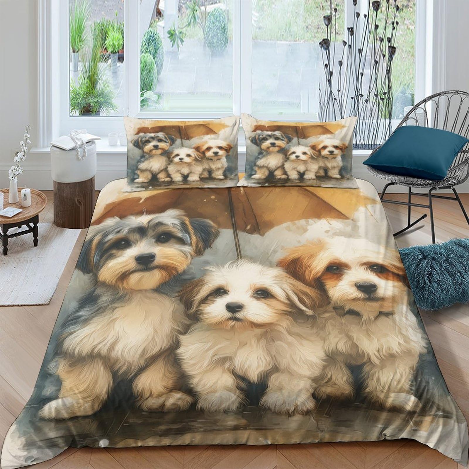 Ctjqhvkz Style-8 3D Printed Cute Puppy Fitted Sheet Microfiber Soft Breathable Dog Trio Mattress Cover Bedroom Decor Machine Washable Single（135X200cm）