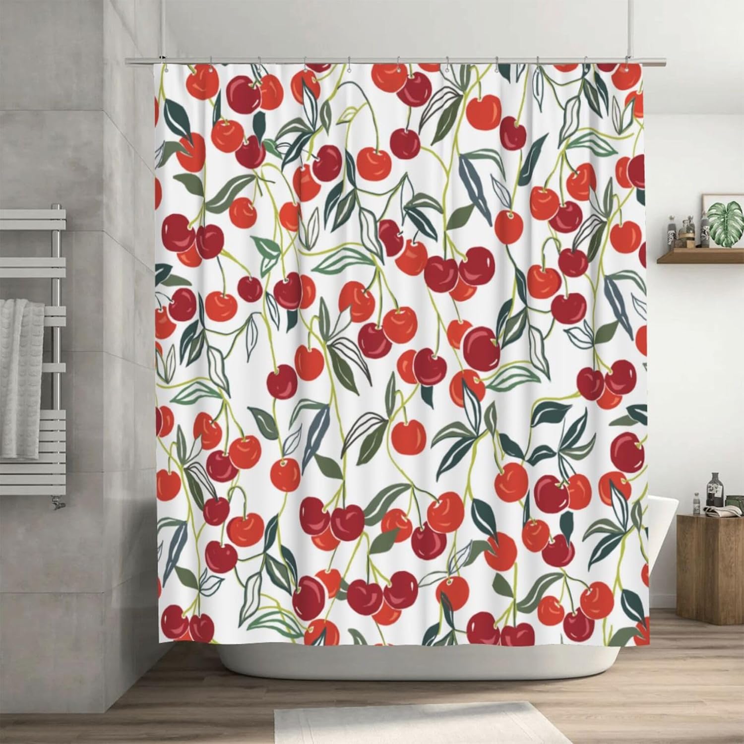 Ohocut Cherry Shower Curtains, Allover Fruits Shower Curtain Cute