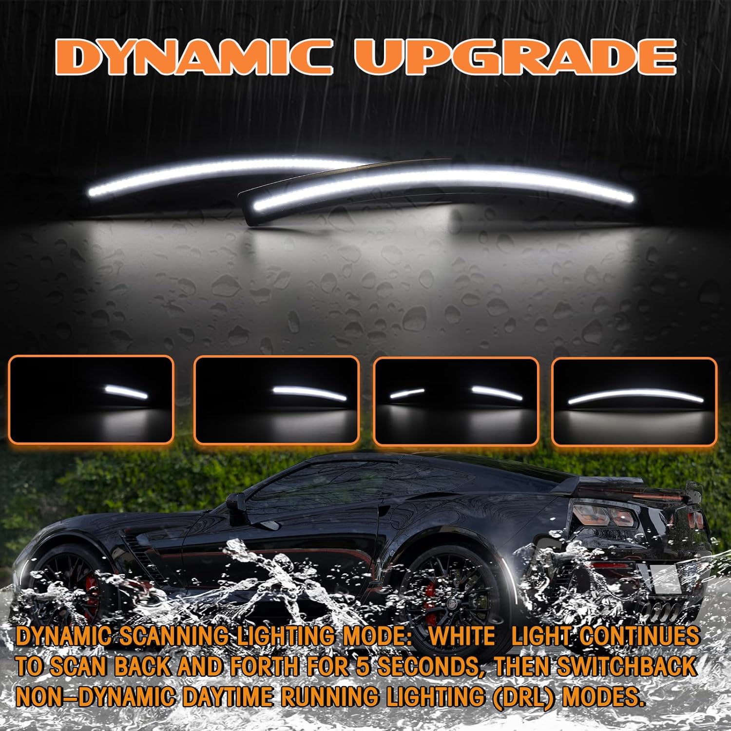 Dynamic White Front Rear Side Marker Lights Compatible With 2014-2019 Chevrolet Corvette C7/ Grand Sport/Stingray/ Z06/ ZR1, Side Bumper Turn Signal Lamps, Smoked Lens 4PCS