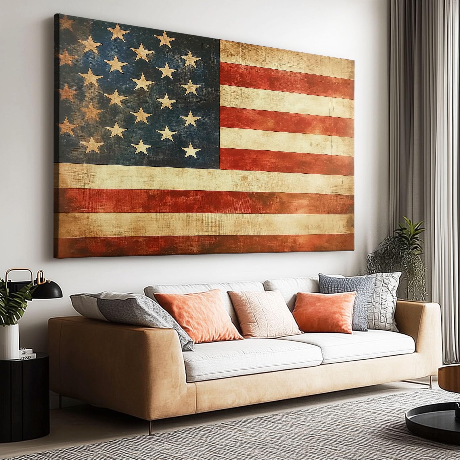 Canvas Wall Art Retro banner stars stripes texture Picture Canvas Poster Print Artwork for Bathroom Living Room Wall Decor 55 x 28 Inch (140 x 70 cm) Unframed