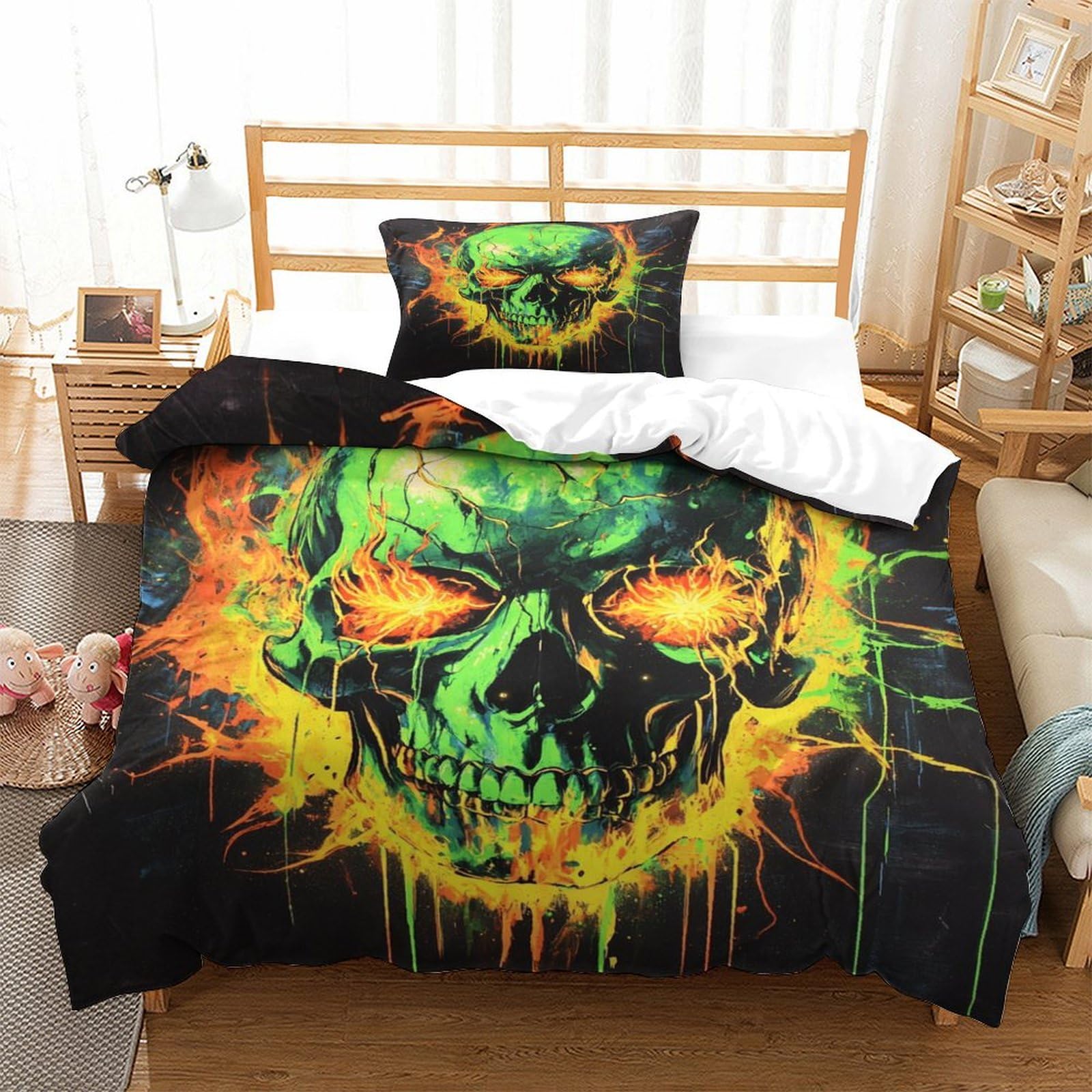P1S9U7W5Y Colorful Skull 3D Printed Duvet Cover Set 3pcs Microfiber Graffiti Skull Bedding Set Single（135x200cm）