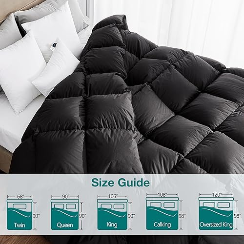 Miniatura 3 de KAKABELL Edredón de plumas de ganso tamaño California King para todas las estaciones, ultra suave y acogedor, relleno de edredón sin ruido con funda