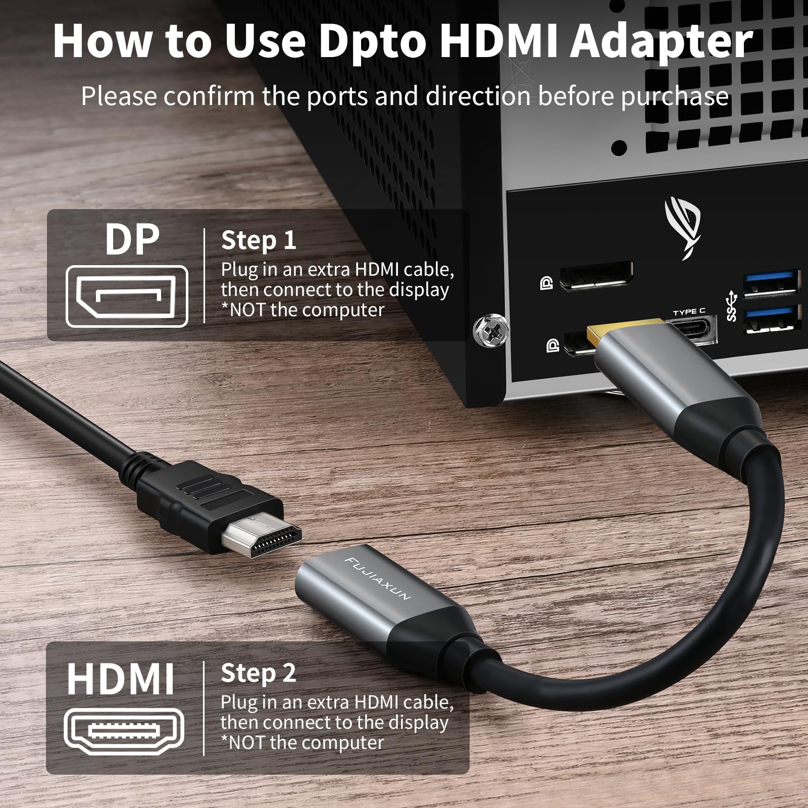 DisplayPort 1.4 to HDMI 2.1 Adapter Cable 0.65FT,Support 8K@60Hz