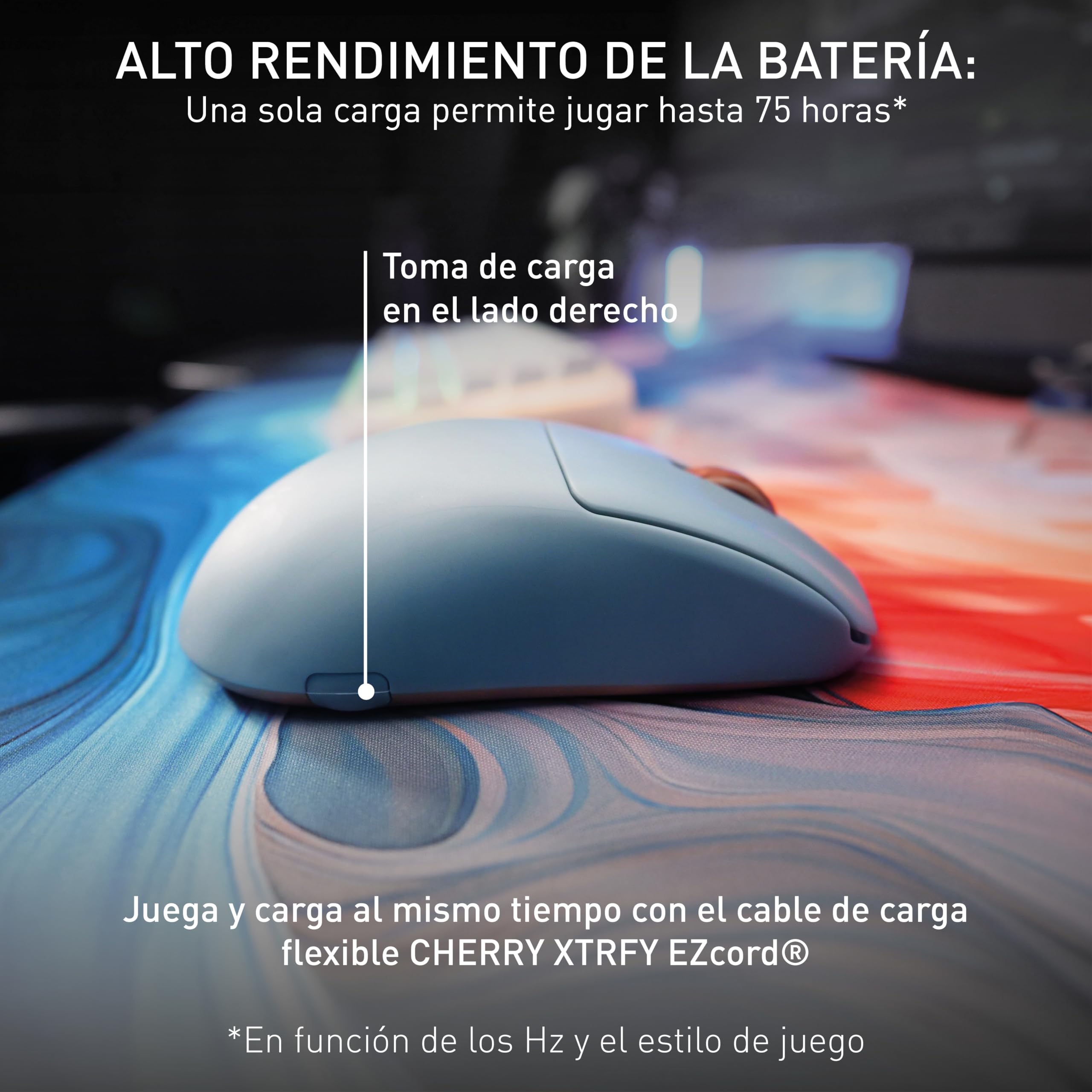 CHERRY XTRFY M68 Wireless, Ratón Inalámbrico Ultraligero para Juegos, 2,4 GHz, Optimizado para E-sports, Forma Simétrica con Parte Frontal Extra Baja, Azul
