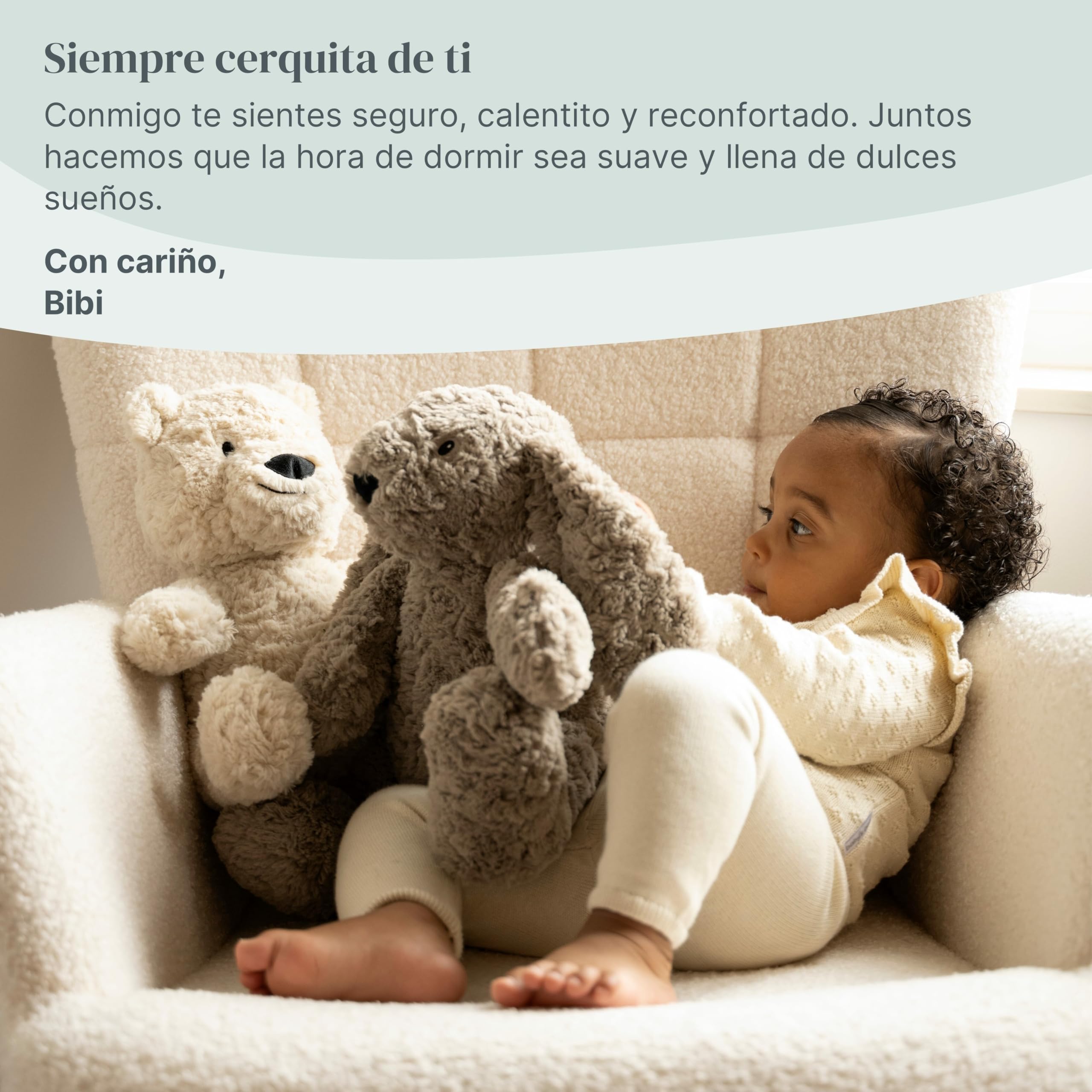 Baby's Only - Bibi el conejo de peluche con entrenador de sueño - Peluche con musica relajante para dormir - Ruido blanco bebe - Warm Linen