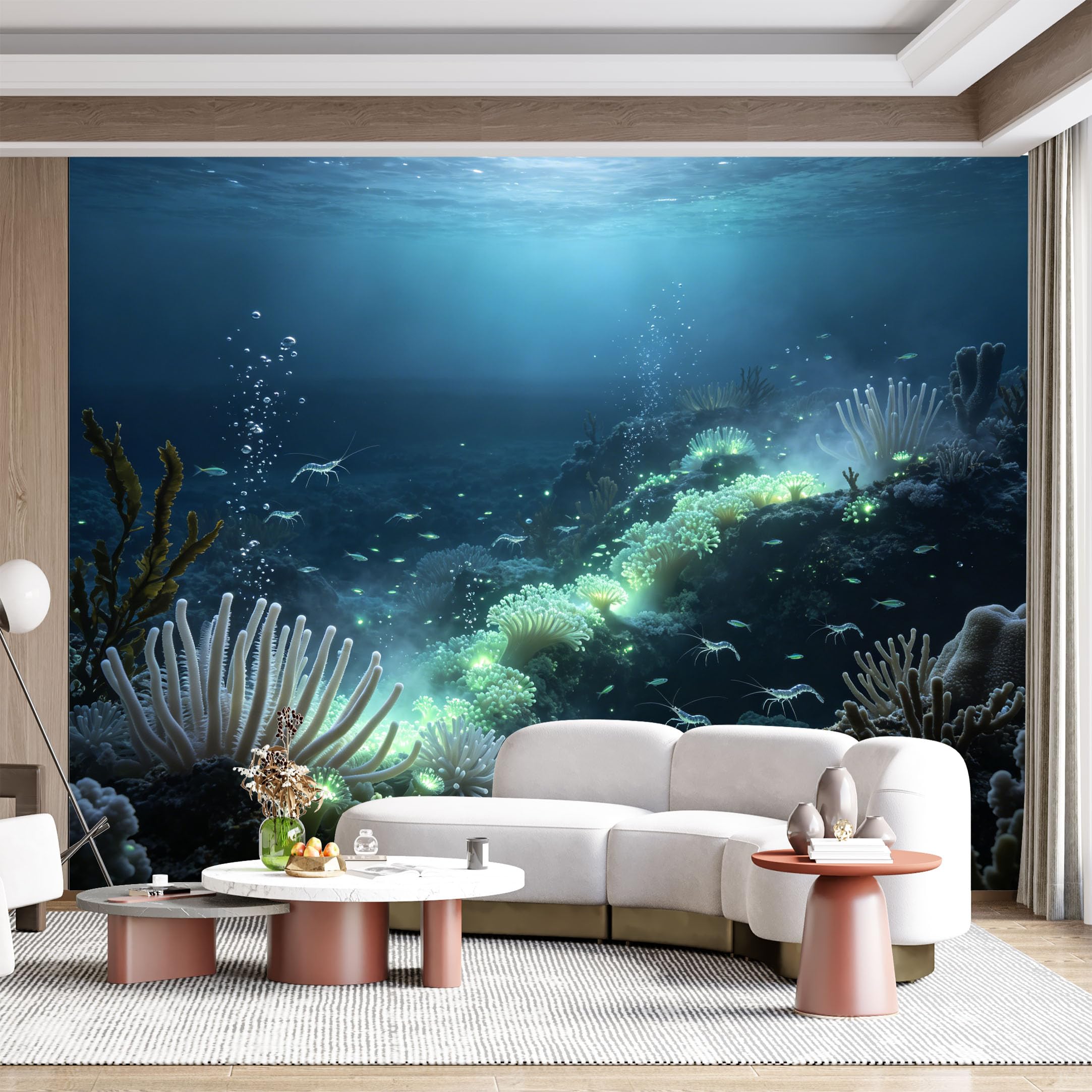 Custom Size Wall Mural Underwater Coral Reef Marine Life Ocean Seascape Tropical Fish Shrimp Aquatic Life SelfAdhesive Wall Fabric Removable for Home Office Decor
