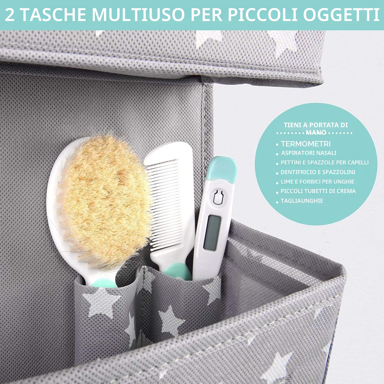 Vesta Baby Organizzatore Appeso da Porta con Ganci - Unisex Salvaspazio Soluzione con 4 Tasche Portaoggetti con Finestra Trasparente per Bagno, Cameretta - 2 Tasche di Servizio per Oggetti Piccoli