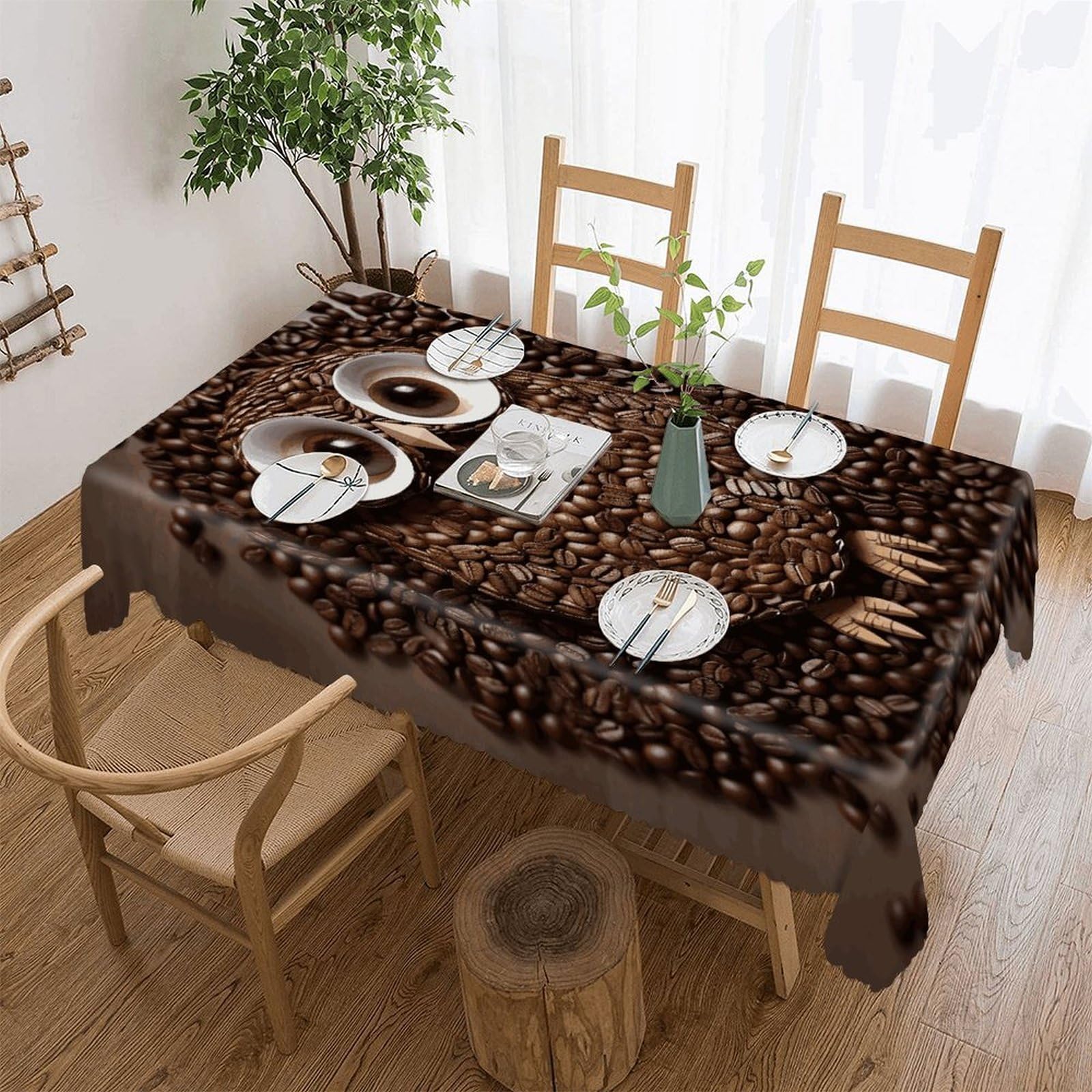 LOKLNEYK Coffee Bean Owl Tablecloth Rectangle Table Cloth Decorative Fabric Table Cover Waterproof Seasonal Table Cover Wrinkle Resistant Washable Table Cloth for Party Picnic Dinner Decor 60"x120"