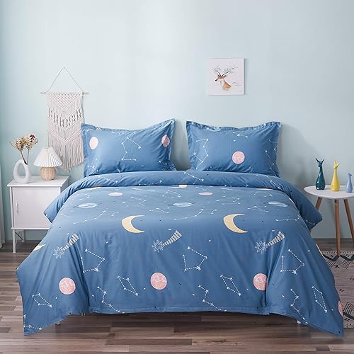 Miniatura 9 de FADFAY Juego de funda de edredón tamaño individual XL, 100 % algodón, color blanco y azul marino, reversible, para dormitorio universitario, juego