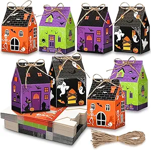 Zhanmai 48 Pcs Halloween Candy Treat Boxes Castle House Mini Halloween Party Favor Box Small Paperboard Gift Container for Holiday Party Treat Cookie Goodie Snack Gift Packaging