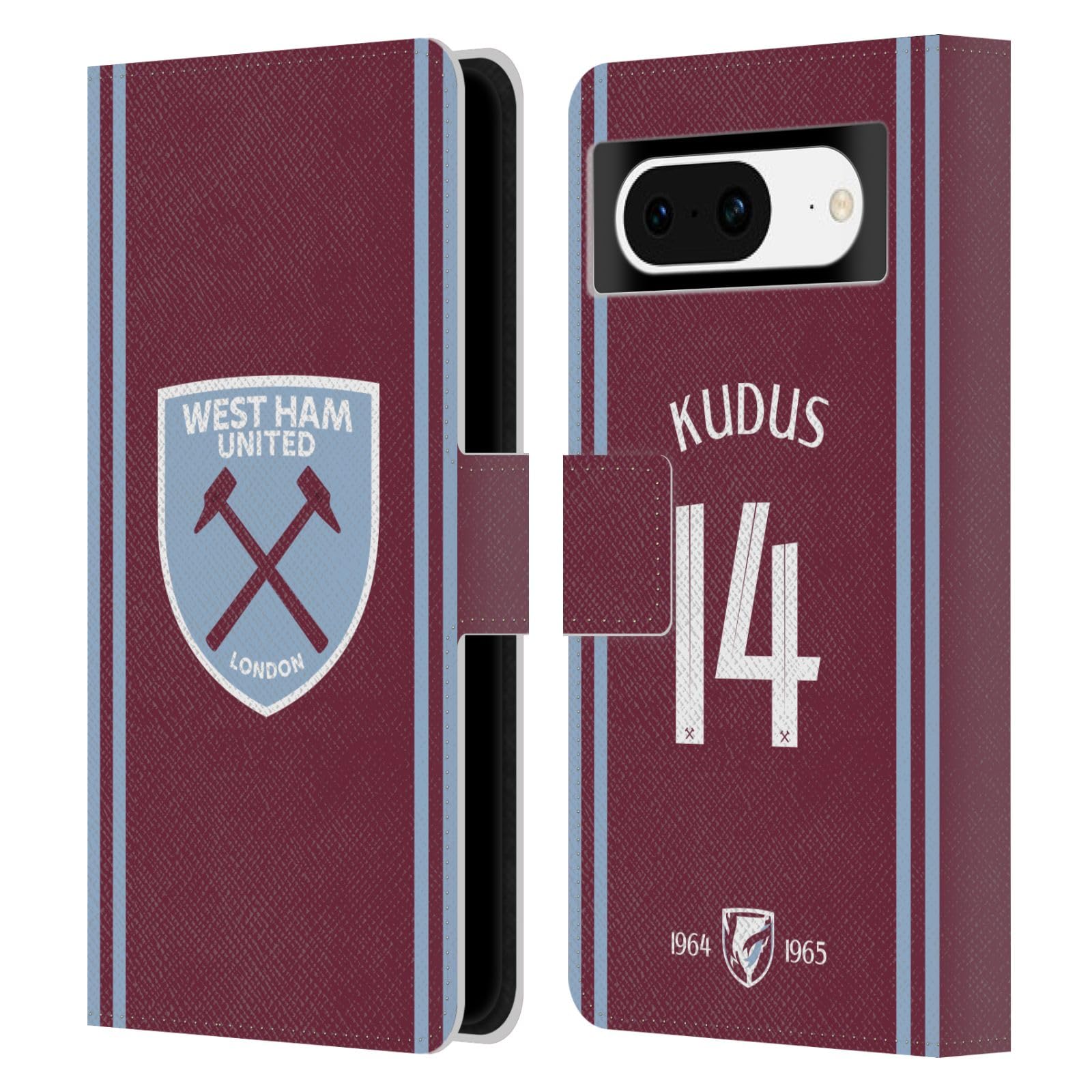 Head Case Designs Officially Licensed West Ham United FC Mohammed Kudus 2024/25 Players Home Kit Leather Wallet Case Compatible With Google Pixel 8