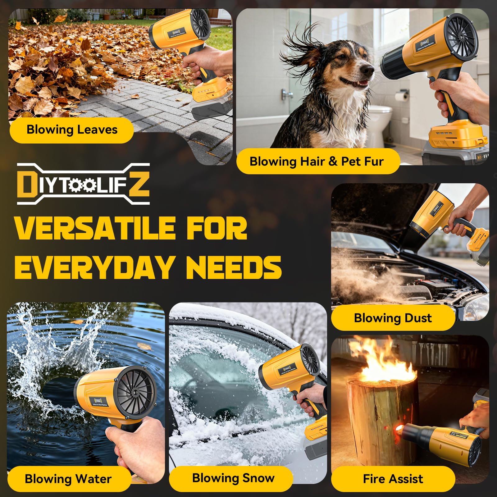DIYtoolifz Soplador de hojas inalámbrico de 800,000 RPM compatible con Dewalt de 20 V (solo herramienta), motor sin escobillas, velocidad ajustable, soplador eléctrico portátil ligero para coche