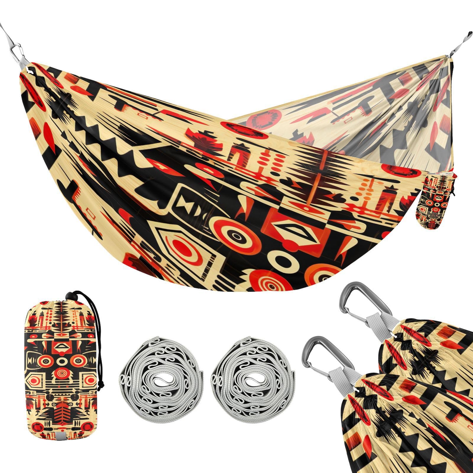 Haskirky Indian Navajo Cross and Arrow Camping Hammock, Single Portable Hammocks with Tree Straps & Attached Carry Bag, 330Lbs Capacity Perfect for Outside Indoor Hiking Beach Backpack Travel