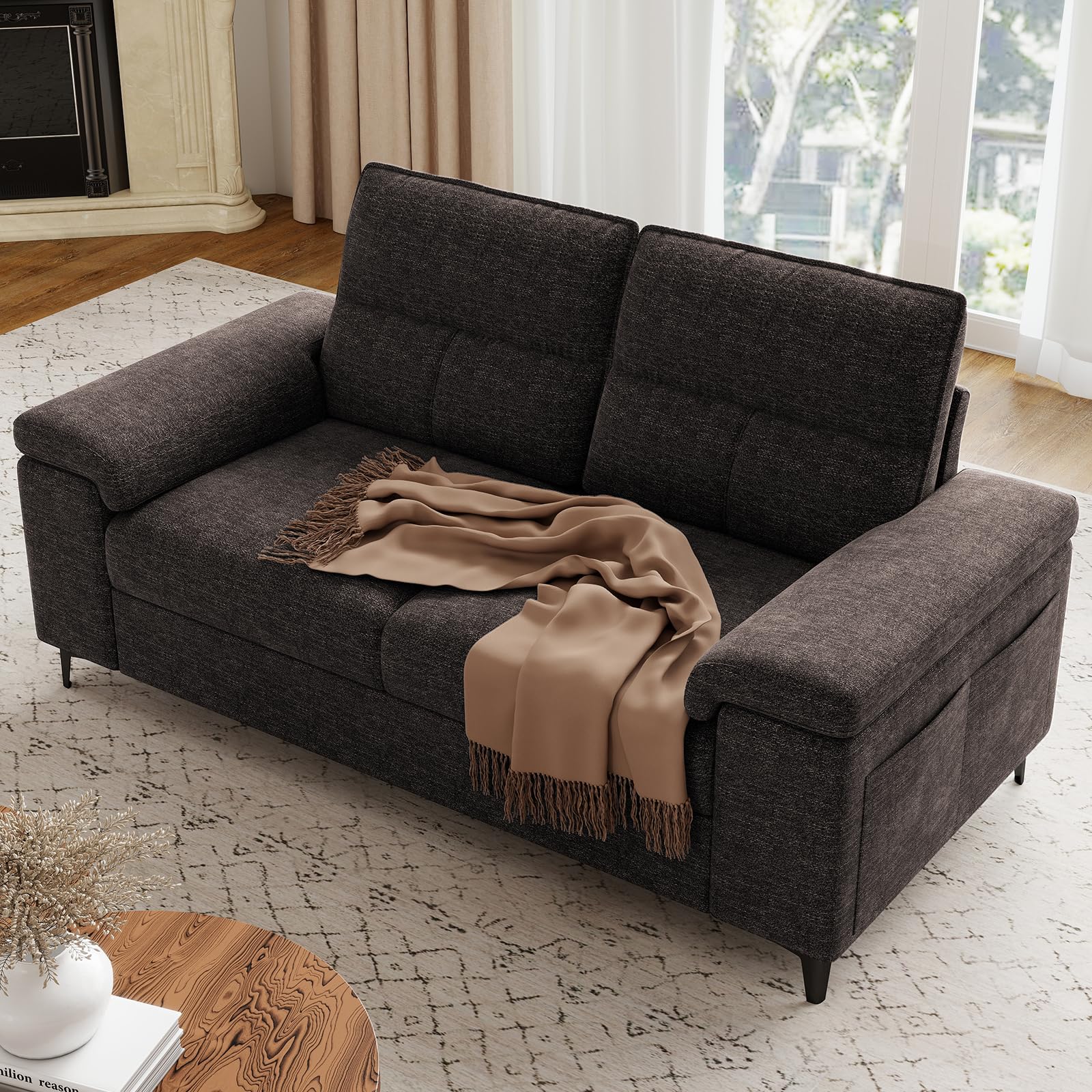 Upvilla 71.25" Modern Sofa Couch for Living Room, Deep Seat Sofas with 8” Cushion, Comfy 2-Seater Chenille Loveseat with Convertible Armrest,