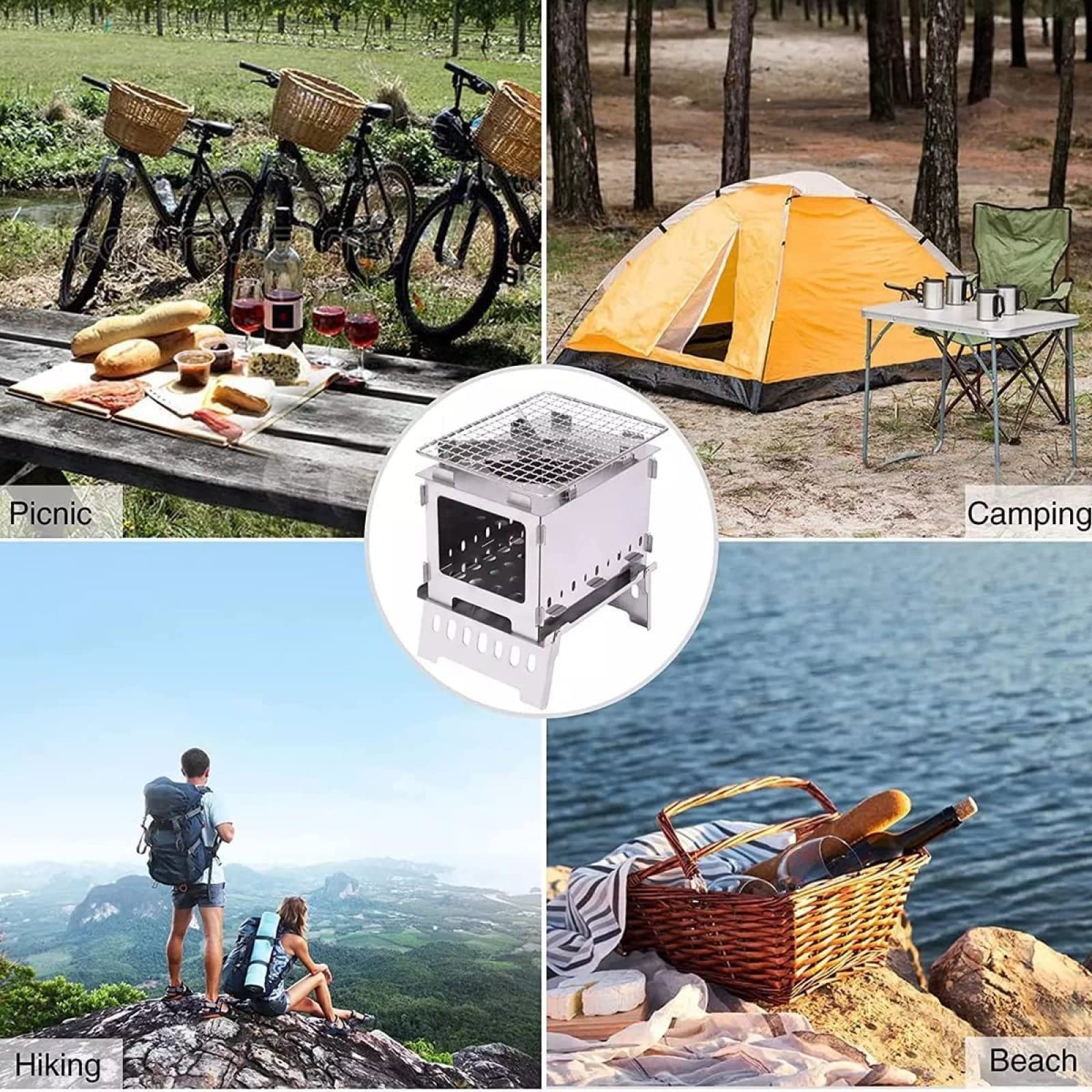 Parrilla de Barbacoa Plegable al Aire Libre Parrilla de carbón, Parrilla de leña de carbón portátil para Barbacoa al Aire Libre, Camping, Viajes