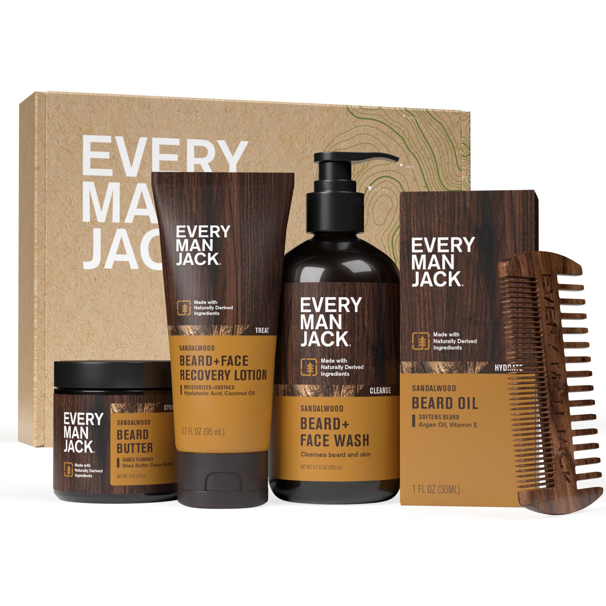 Every Man Jack Complete Beard Care Kit for Men, Sandalwood Teak, Gift Set