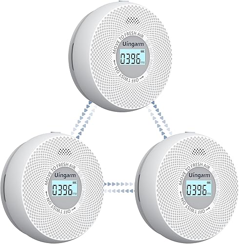 Uingarm Detector de humo y monóxido de carbono interconectado inalámbrico, alarma de incendio y CO alimentada por batería de 10 años, detector de