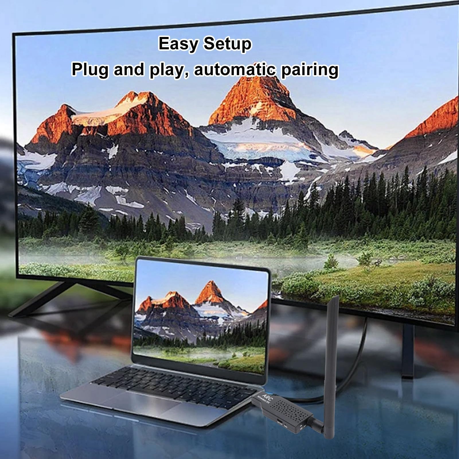 Annadue Bezprzewodowy Nadajnik i Odbiornik ARC HDMI 164 Stopy/50m Bezprzewodowy Zestaw Przedłużaczy HDMI, Plug & Play 2.4G, dla Telewizorów Dźwiękowych, Wzmacniacze, Wzmacniacze,
