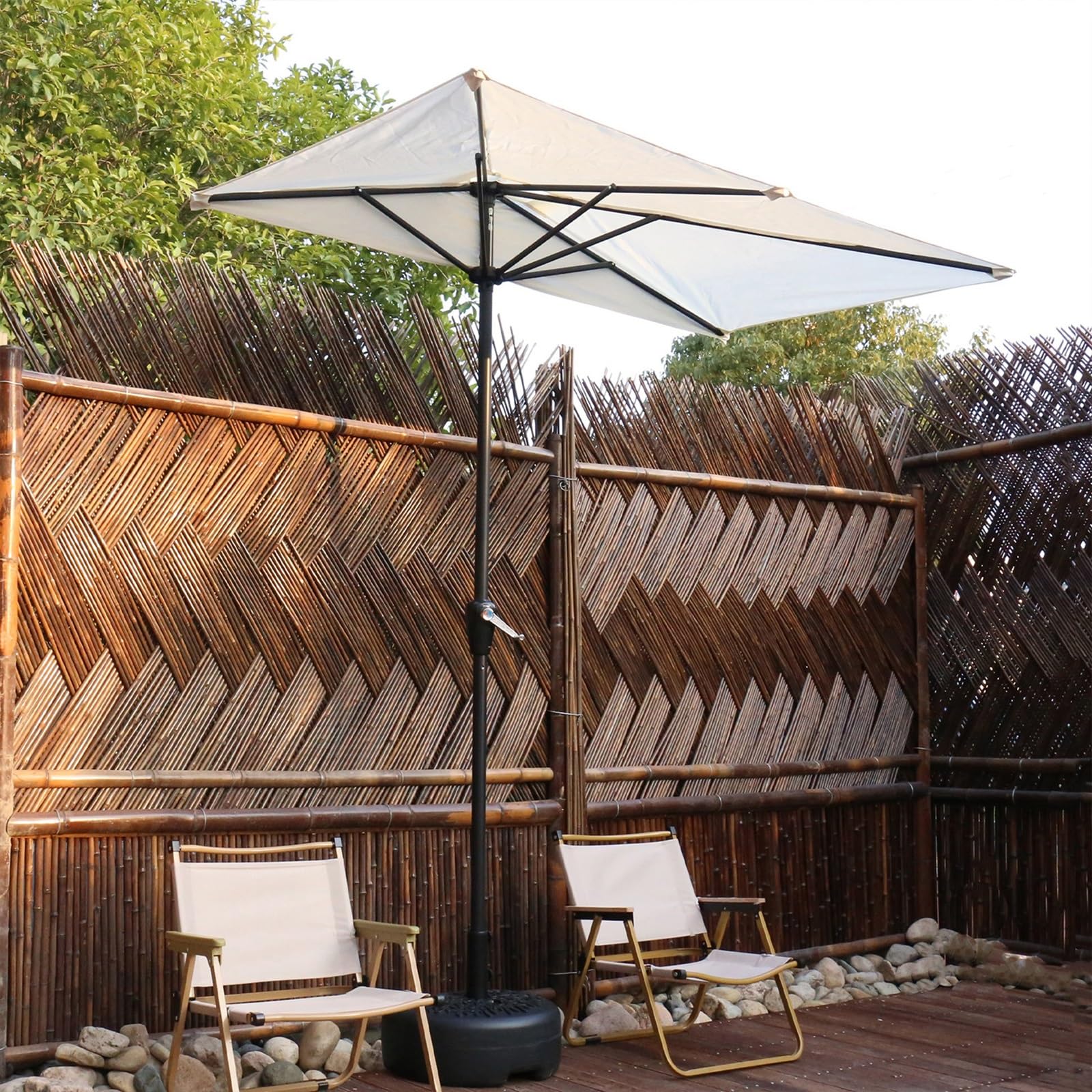 Rectangular 6.5/8/9ft Wall Half Parasol, Patio Umbrella for Outdoor Garden, Patio, Balcony Yard, Adjustable Height
