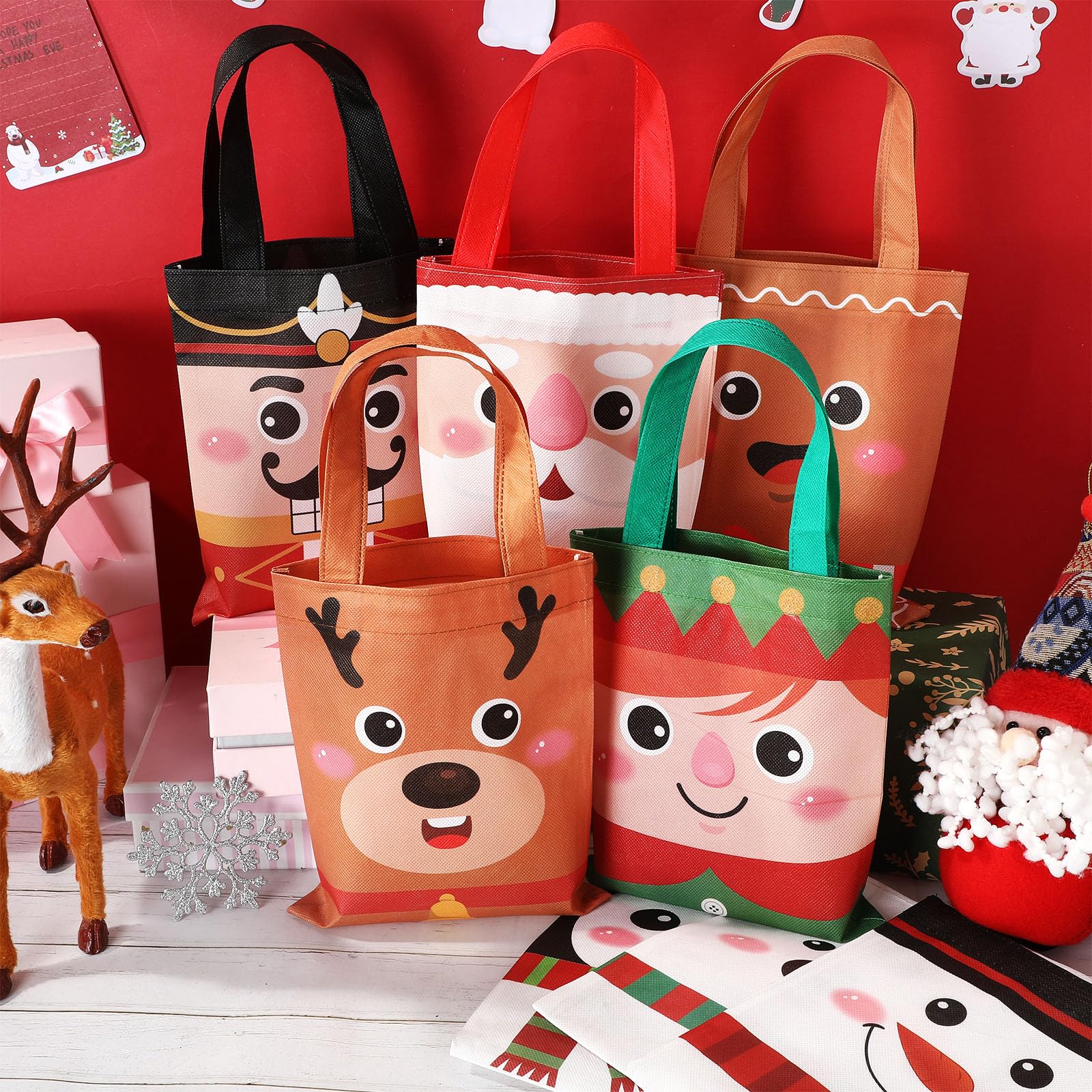 Photect 32 Bolsas de Navidad No Tejidas Bolsas de Golosinas de Navidad de Asas Bolsas de Regalo Navideñas de Mano de Papá Noel para Niños Dulces Envoltura de Regalos de Vacaciones Recuerdos de Fiesta