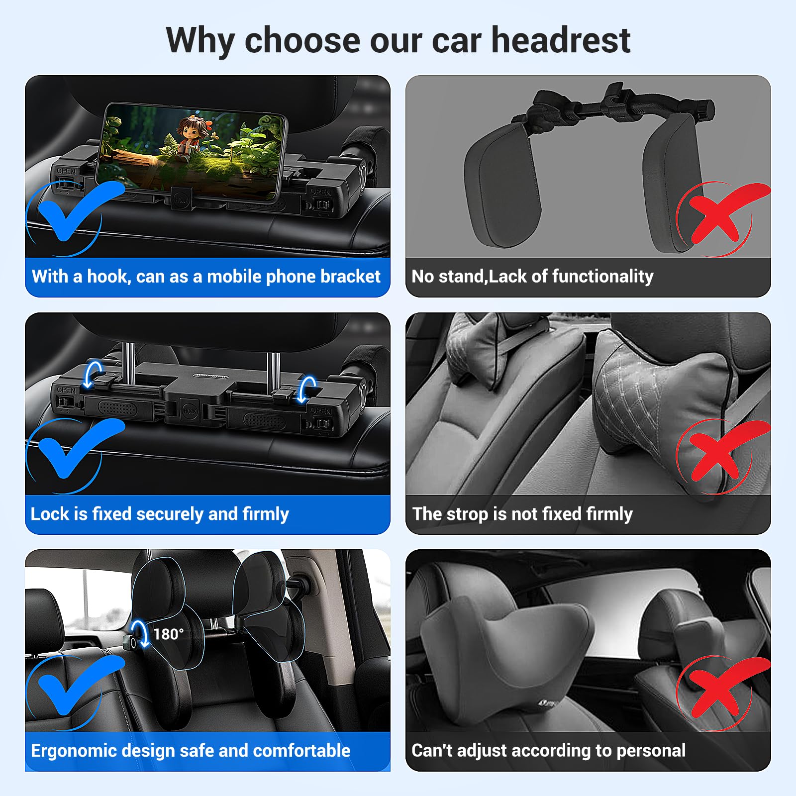 Kopfstütze Autositze, Kopfstütze Auto Kinder - Nackenkissen Höhe einstellbar, Auto Kopfstütze Seitliches Kopfstützkissen aus Leder mit Teleskopstange und Schiebebaren Clips