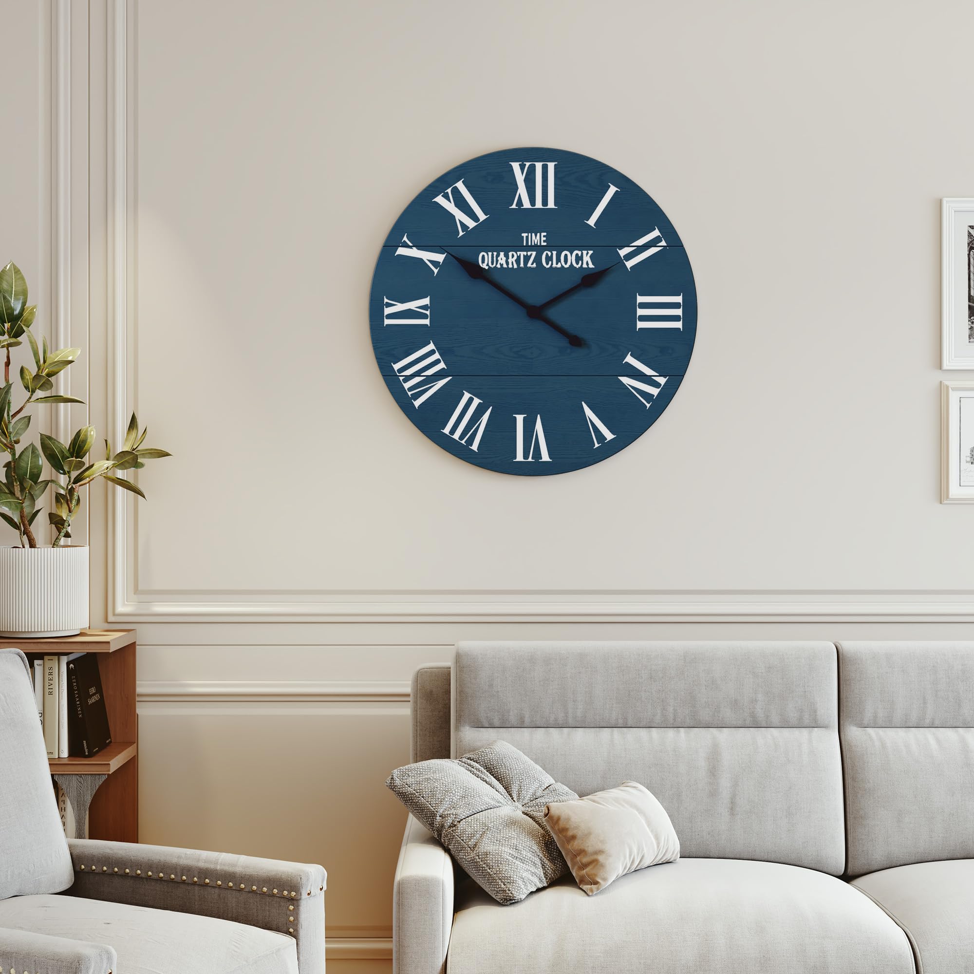 Orologio da parete in legno, 60 cm, facile da leggere, silenzioso, grande, rotondo, per casa, cucina, soggiorno, ufficio, decorazione da parete, blu