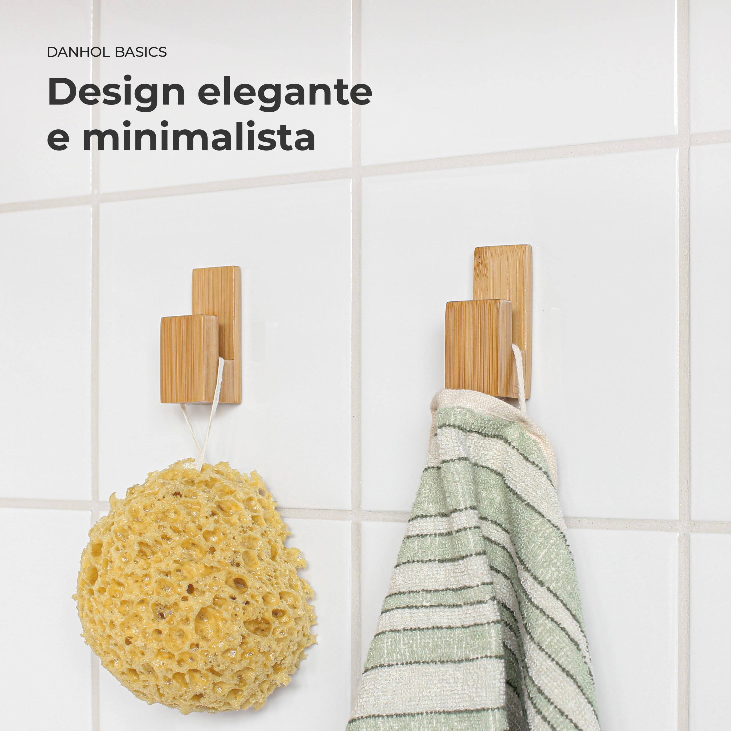 Set 4 Ganci Appendiabiti Adesivi - Appendini e Portaasciugamano da Bagno - Accessori Senza Forare - Appendi Accappatoio - Ganci di Bambù