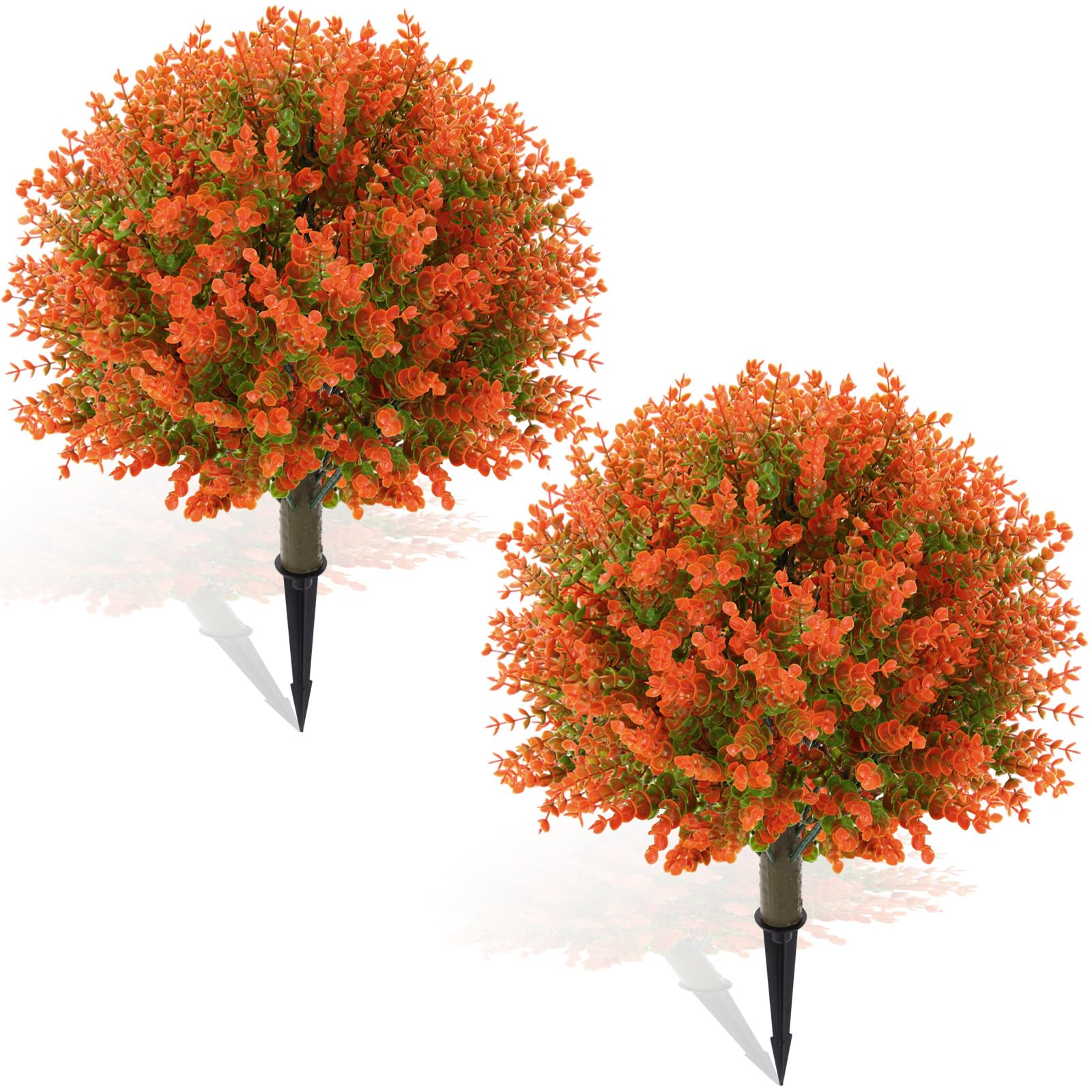 Yunlly 2 alberi di bosso artificiali da 45,7 cm, per esterni, resistenti ai raggi UV, arbusto finto con picchetto, decorazione per interni, giardino, cortile, portico, patio (arancione)