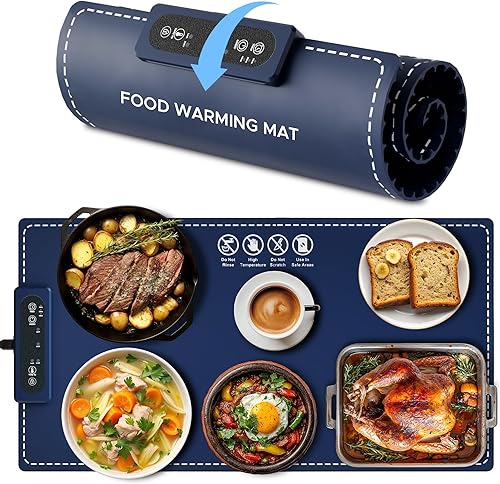 Tapete de calentamiento de alimentos de iones negativos con temperatura ajustable, bandeja de calentamiento eléctrica plegable para fiestas, cuenta