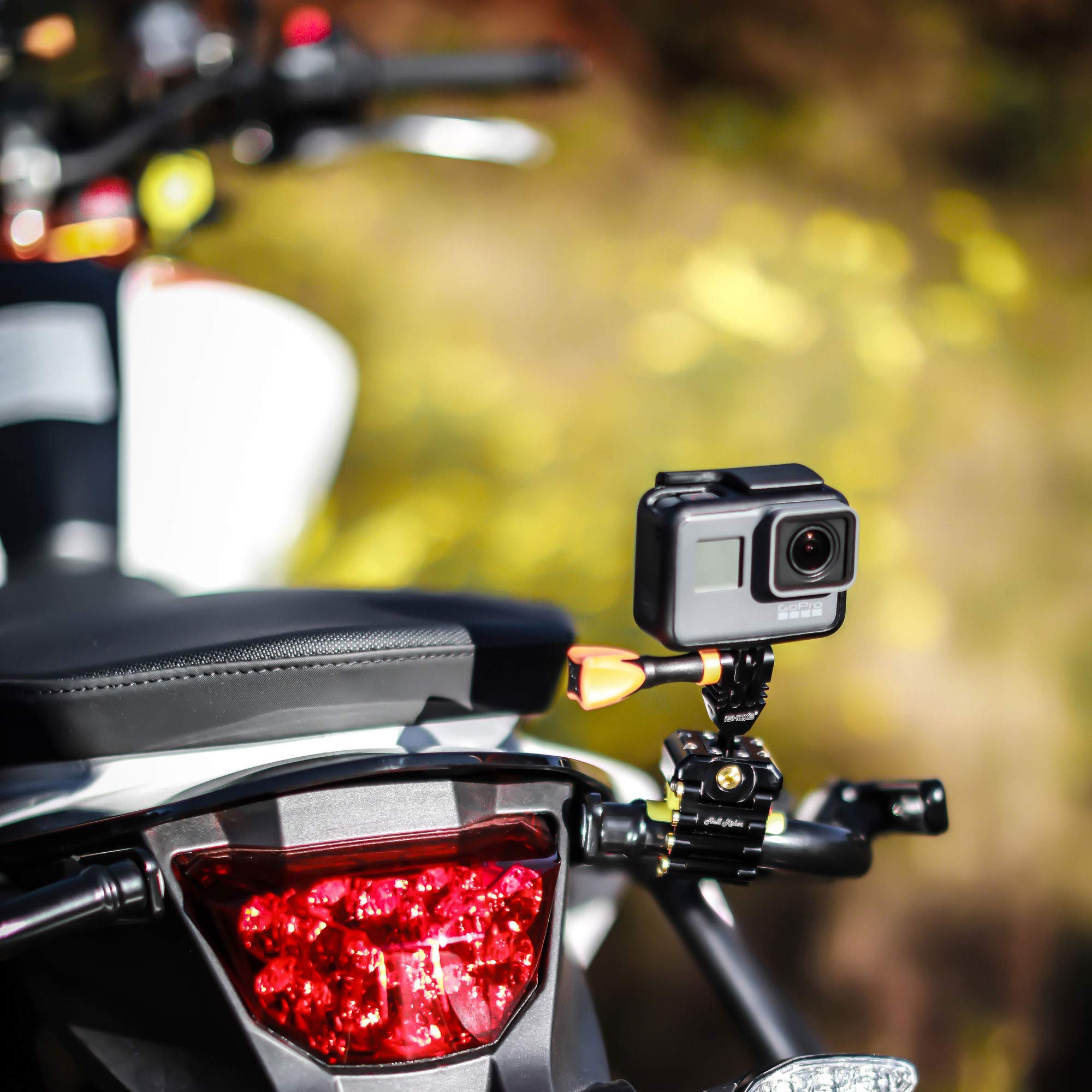 Hell Rider | Soporte Action CAM Robusto para GoPro, dji & Insta360 | Fijación Moto, Bicicleta & Outdoor | Ø 15–42 mm | Antivibración & Protección de Silicona | Negro