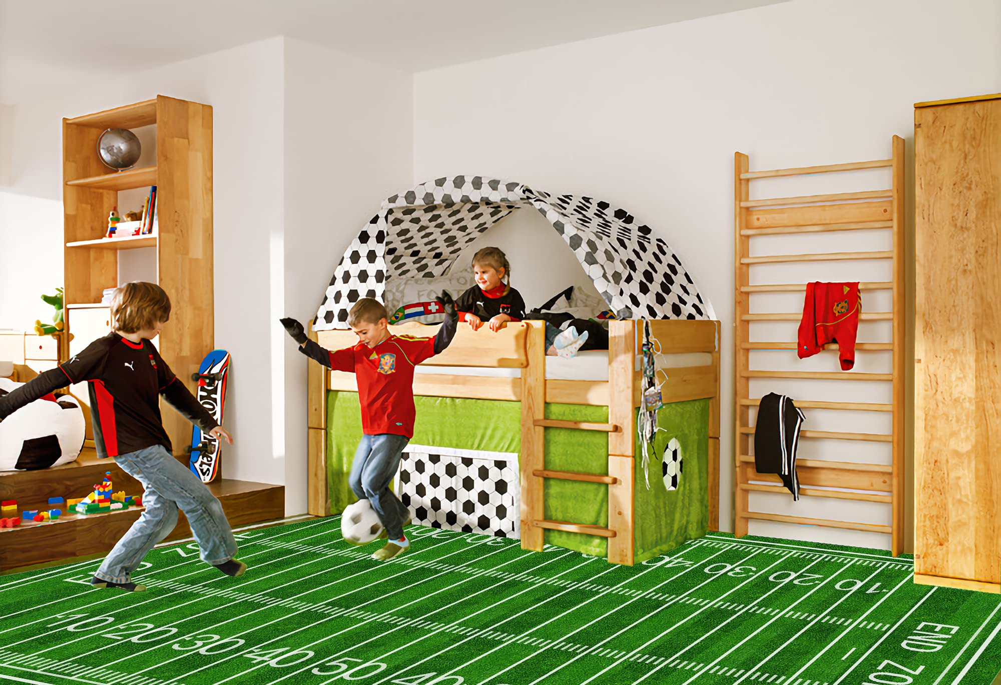 Sportbereich-Teppich American-Football-Rugby-Teppich Kinderteppich Fußball-Teppich Spielmatte mit Gummi-RückseiteTeppich rutschfest für Kinderzimmer Kinderzimmer-Teppich rutschfest（M，79X114''）