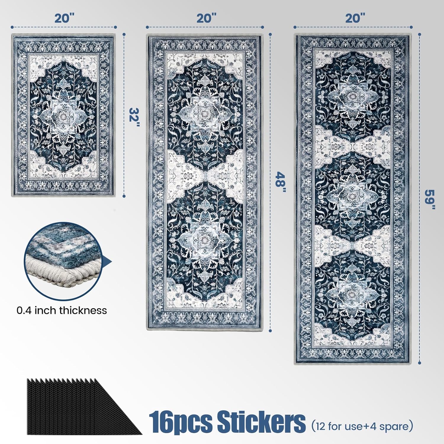 Kitchen Rug Set 3Pcs, Boho Rug Sets Non Slip Washable for Floor Thick Farmhouse Kitchen Decor Runner Rugs for Kitchen, Entryway,Laundry, Hallways 20''x32''+20''x48''+20''x59 - Image 3