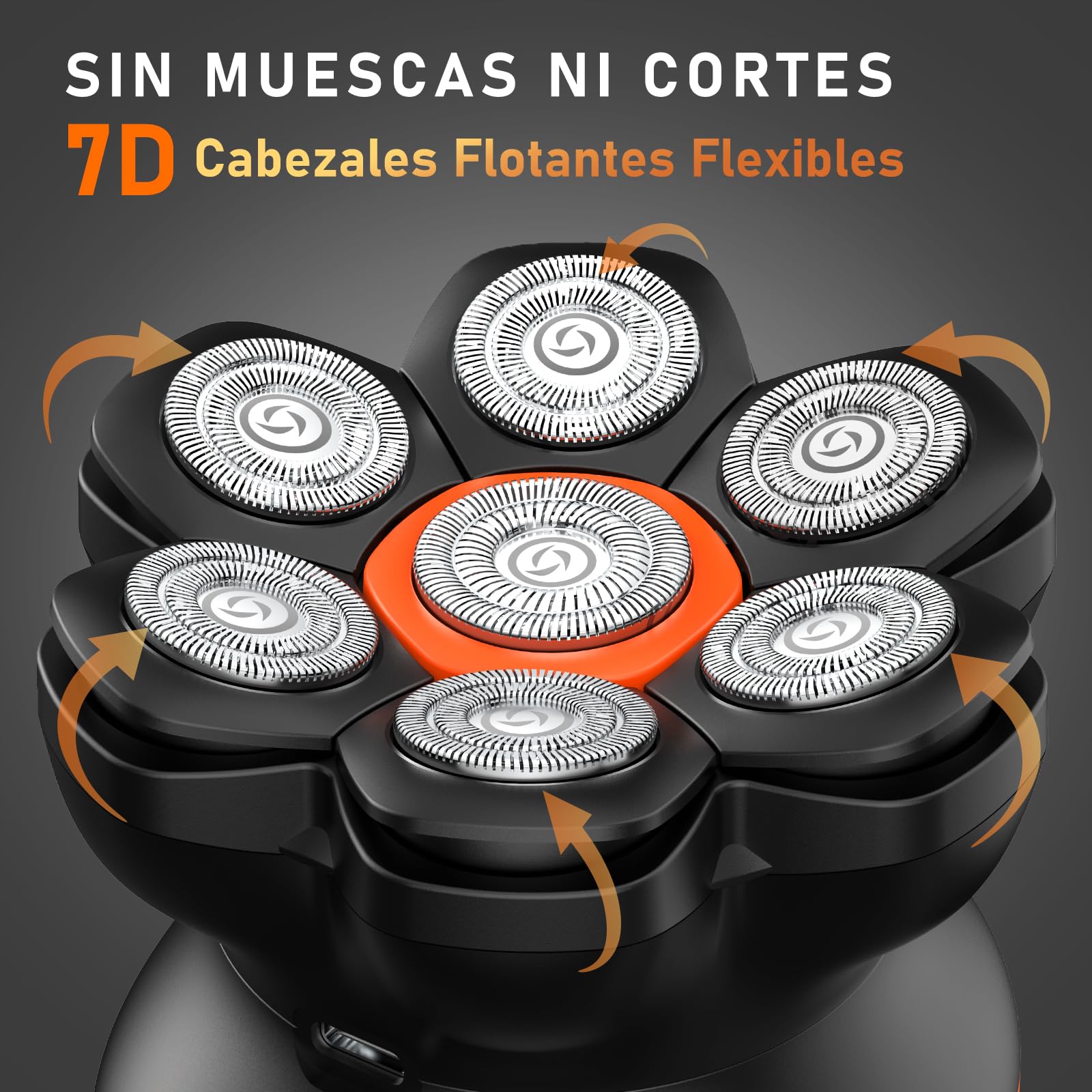 MAXGROOM Afeitadora Cabeza Hombre, Maquina Afeitar Hombre, Afeitadora para Calva en Seco y Húmedo, Batería de Larga Duración, 7 Cabezales, Magnético, 100% impermeable, Negro