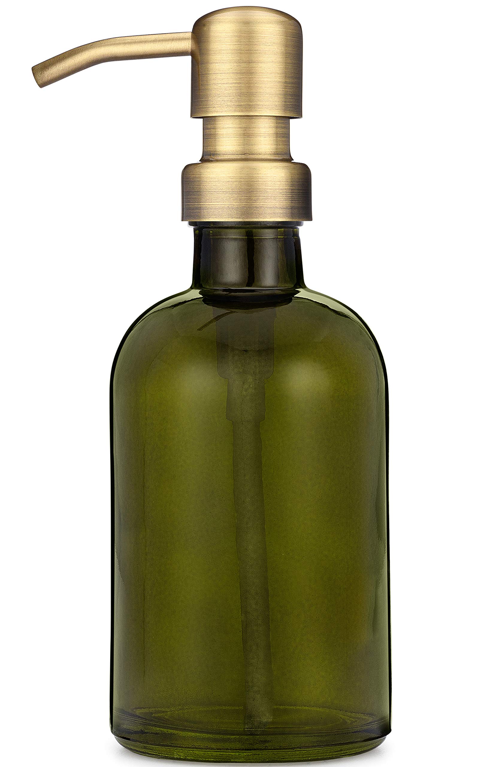 Rail19 Forest Green Glass Lotion & Soap Dispenser with Metal Pump, 8oz (Farmhouse Brass)
