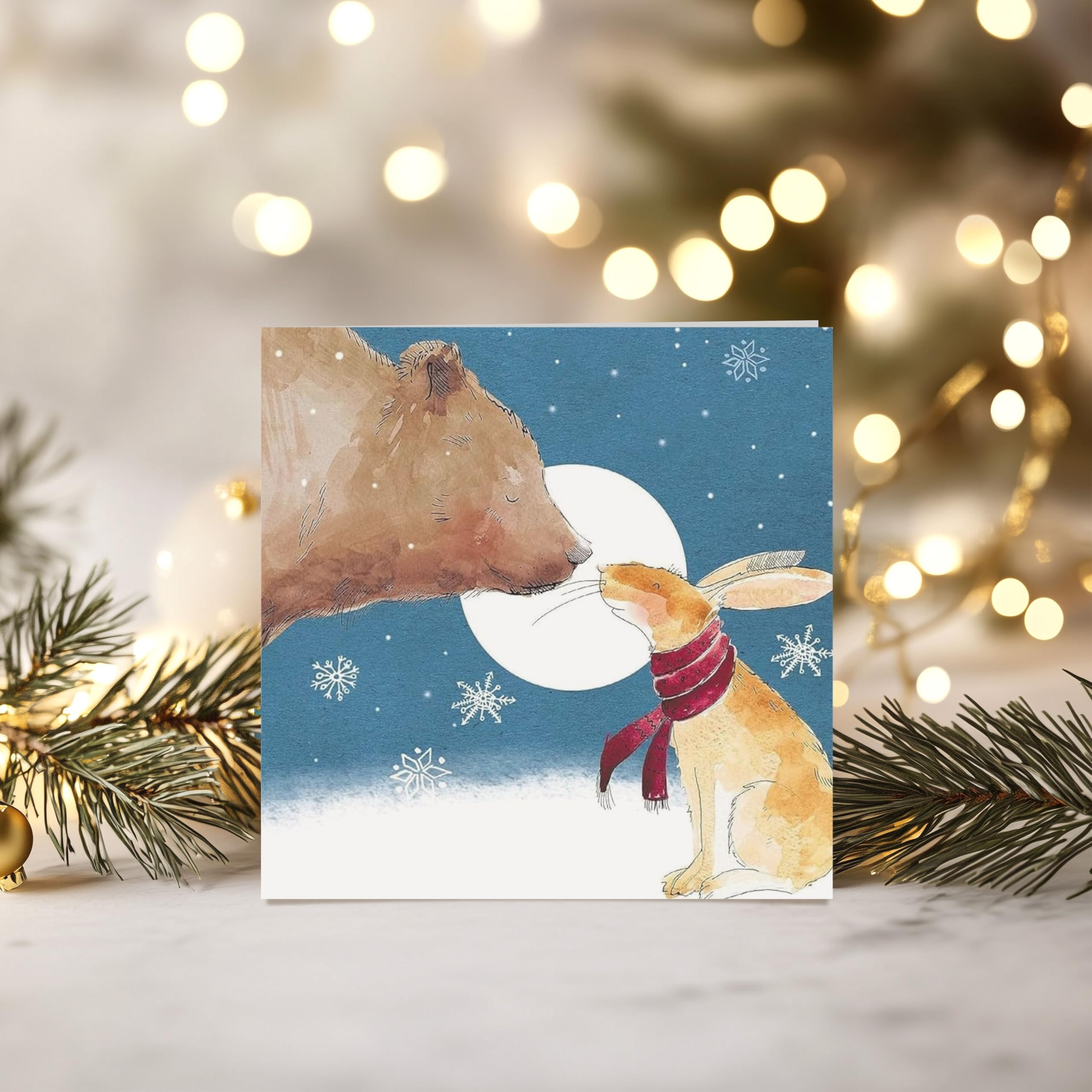 GBCC Charity Christmas Cards Box of 20 - Festive Hare & Bear in Snow - Assorted Premium Greeting Cards Multipack with Envelopes - 10 Each of 2 Designs - Supporting UK Charities - Image 4