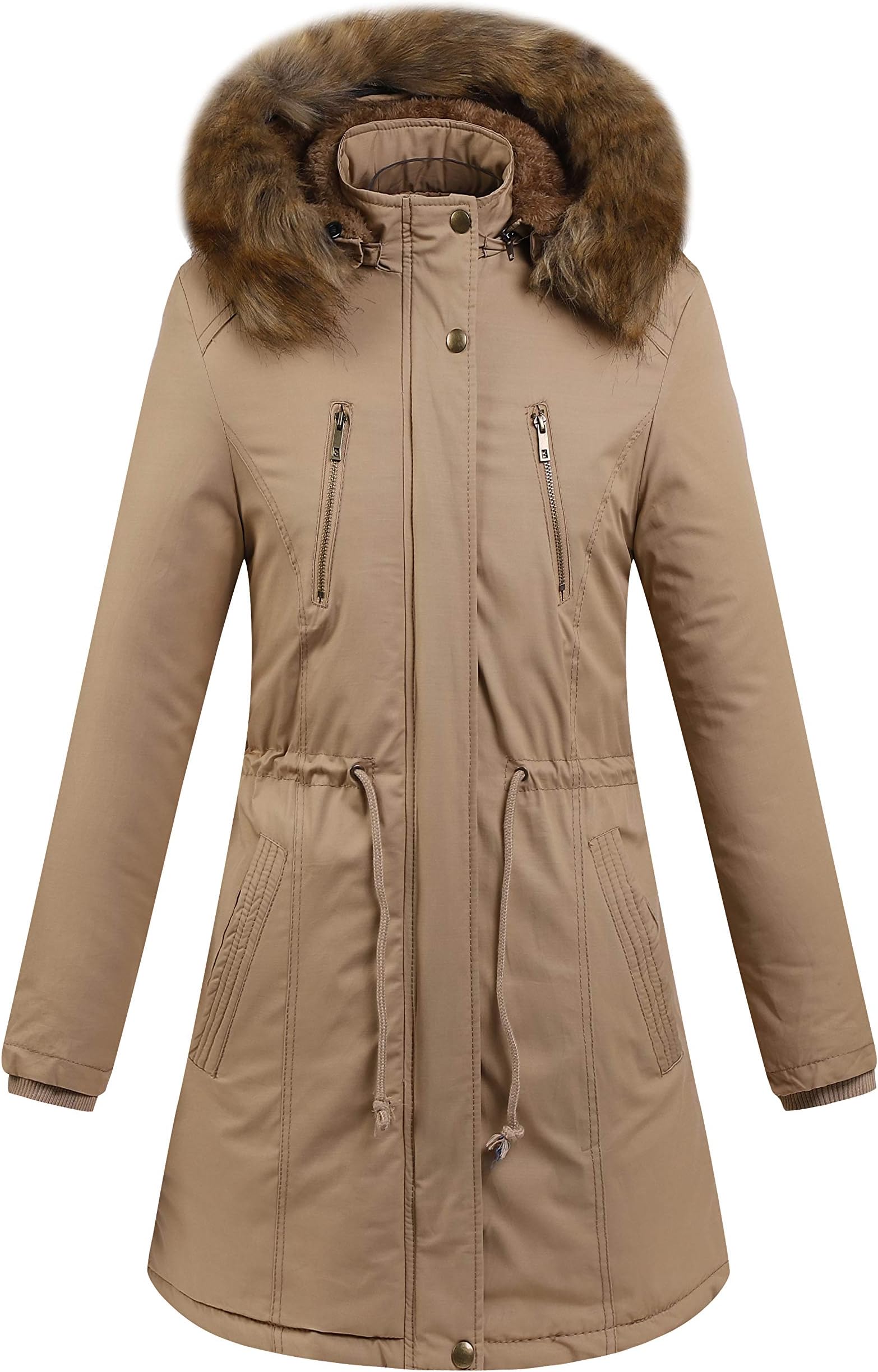 YYZYY Women Warm Winter Hooded Parka Coat Thick Cotton Long Jacket Fleece Lined Outwear Faux Fur Hood