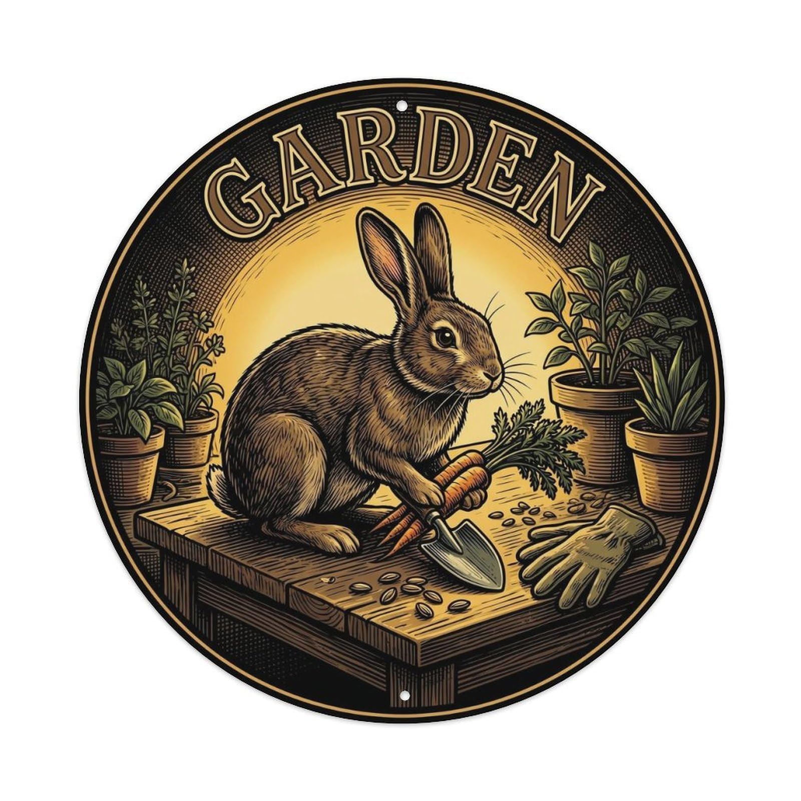Brown Rabbit Carrot Vintage Animal Decor Metal Tin Sign
