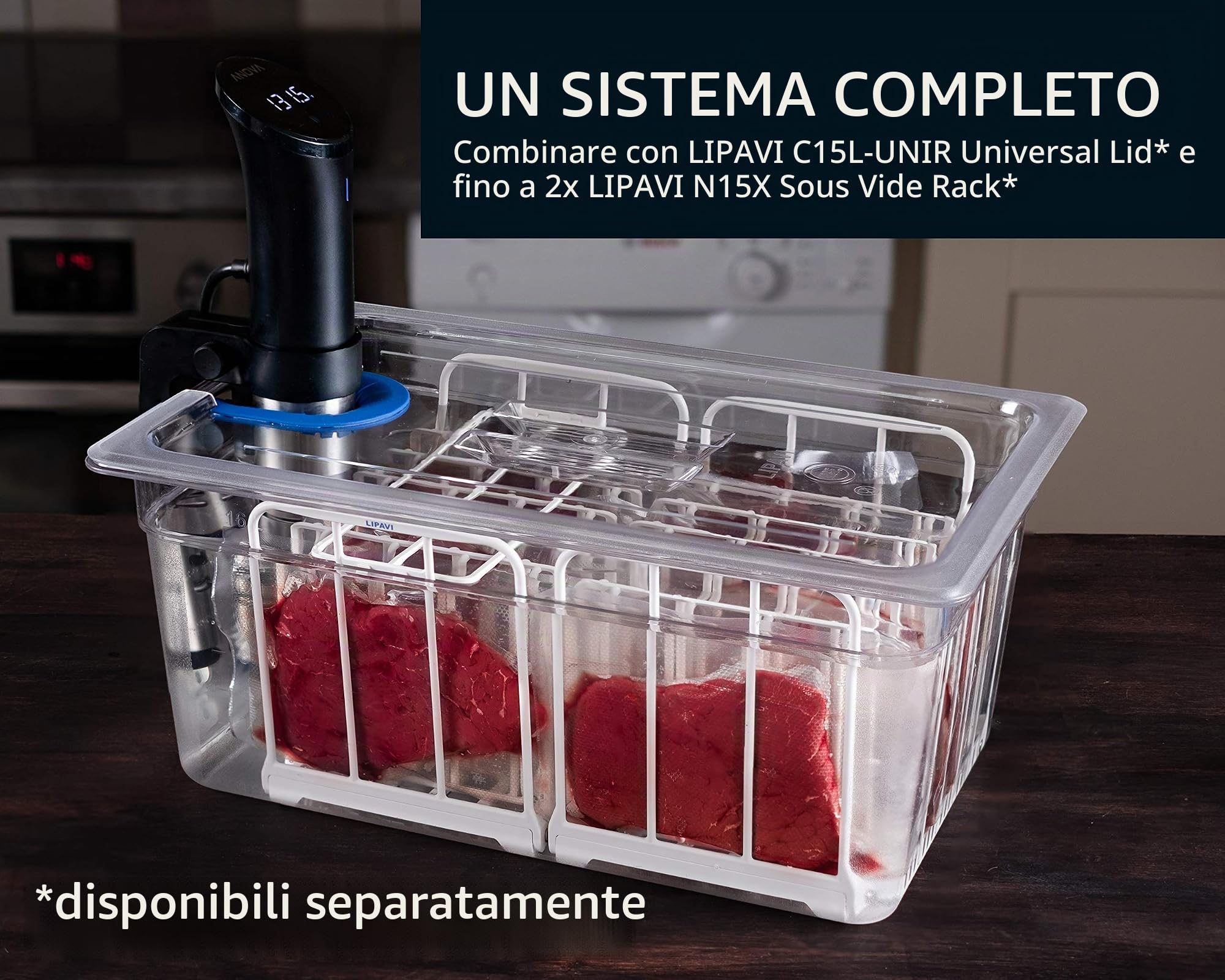 LIPAVI Contenitore Sous Vide Modello C15 – 18 Litri | Policarbonato resistente e trasparente. Si abbina con i coperchi per Anova, Joule e altri. 44,8 X 29,1 Altezza 20 cm.