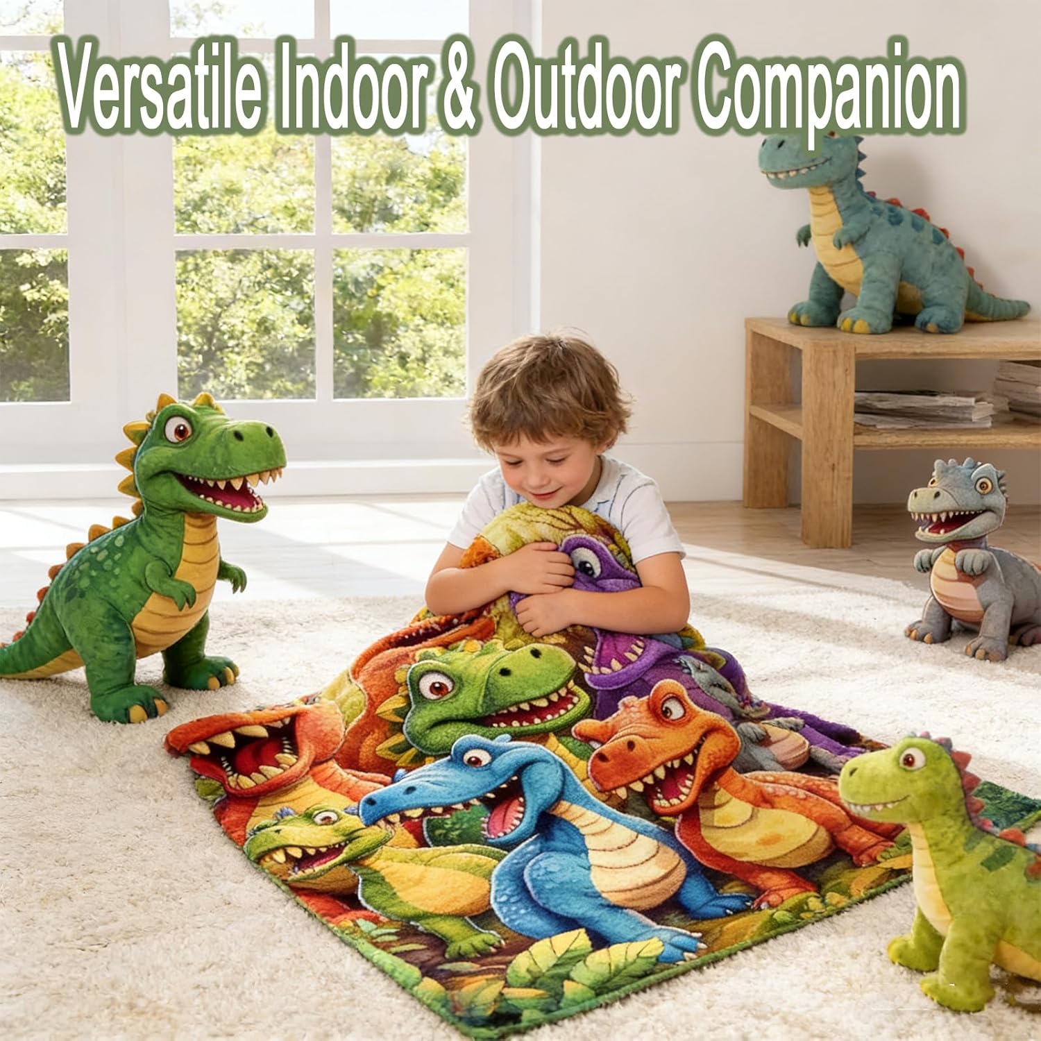 Cute Smiling Dinosaurs HD Digital Print Flannel Blanket, 3D Dino Flannel Blanket Super Soft Funny Throw, Thick Lightweight All-Season Cozy Fleece Blanket for Bed Sofa Travel (59.06 * 78.74 in)