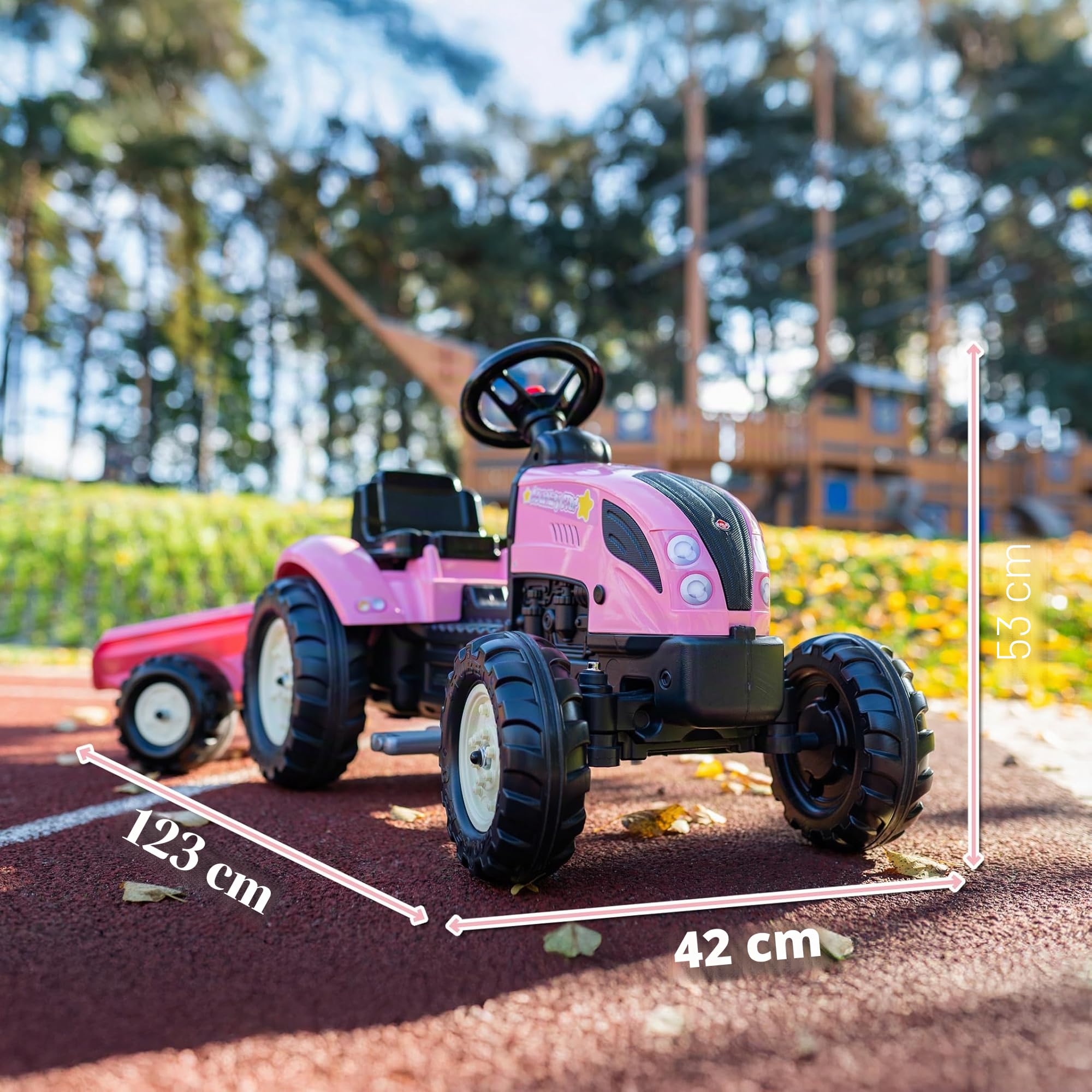 Falk - Tractor de Pedales Rainbow Star Rosa con Remolque - A Partir de 2 años - Contiene 40% de plástico Reciclado - Fabricado en Francia - 2056L