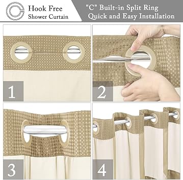 Gibelle No Hook Cloth Beige Shower Curtain with Liner, 36x74